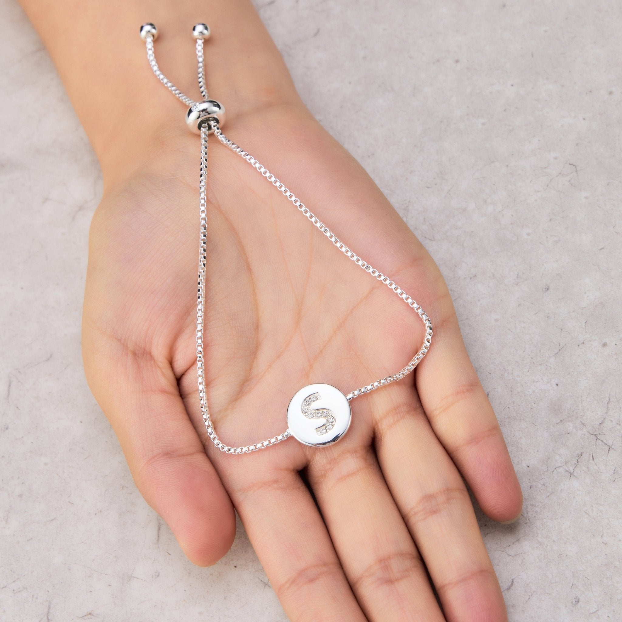 Initial Friendship Slider Bracelet Letter S Created with Zircondia® Crystals