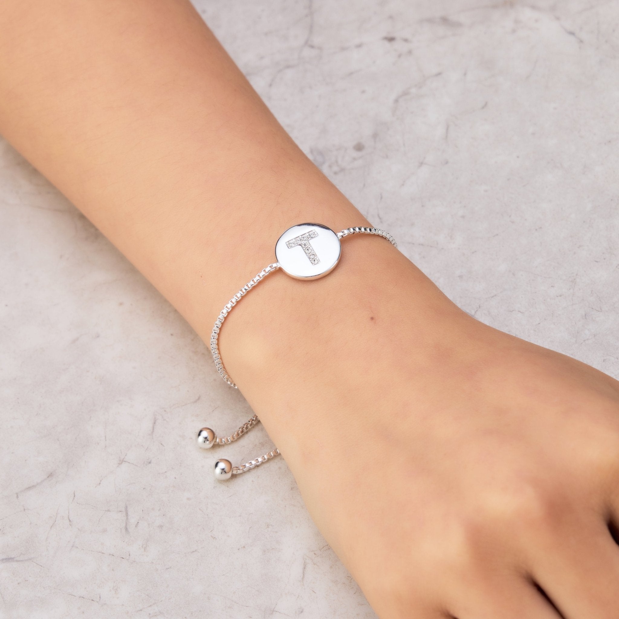 Initial Friendship Slider Bracelet Letter T Created with Zircondia® Crystals