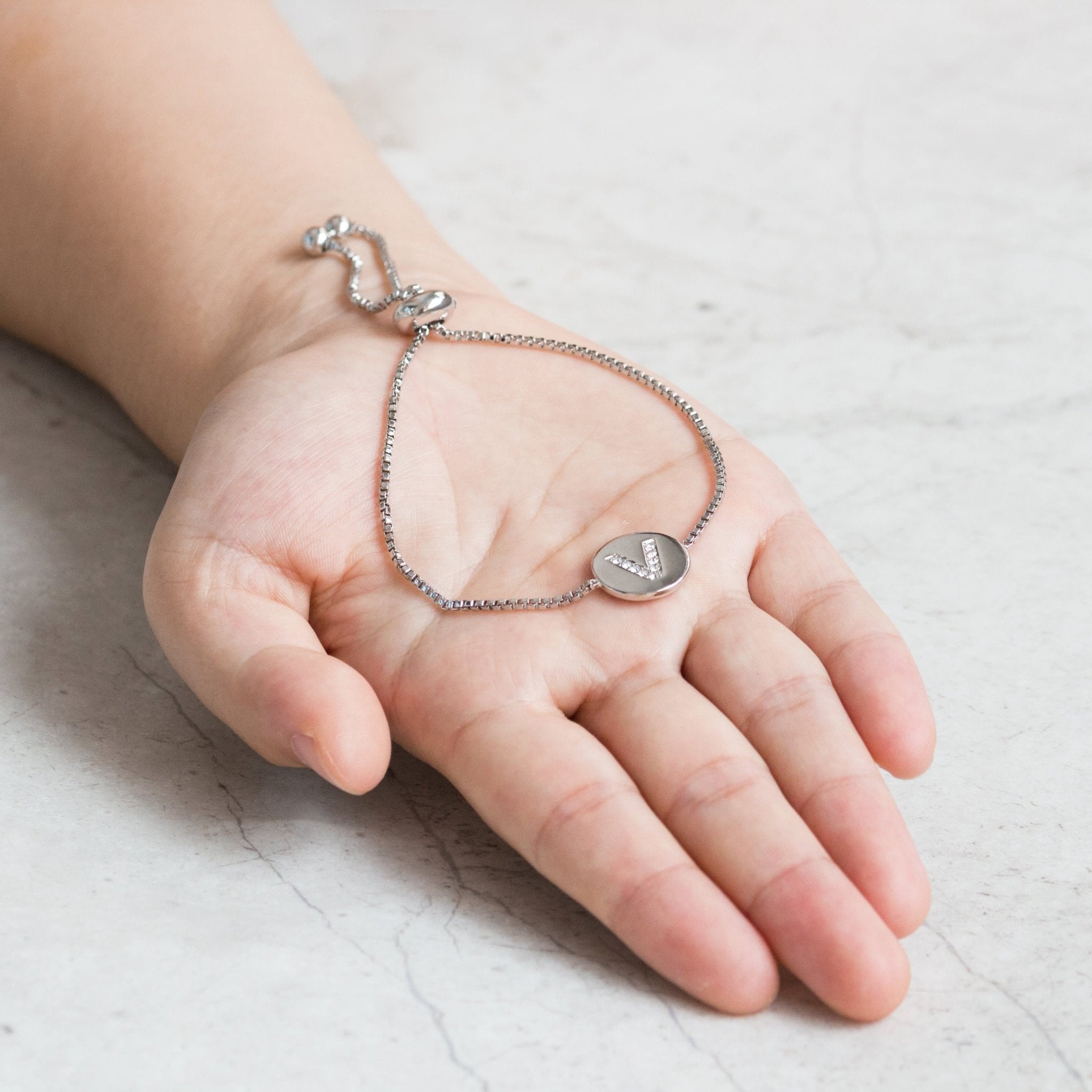 Initial Friendship Slider Bracelet Letter V Created with Zircondia® Crystals