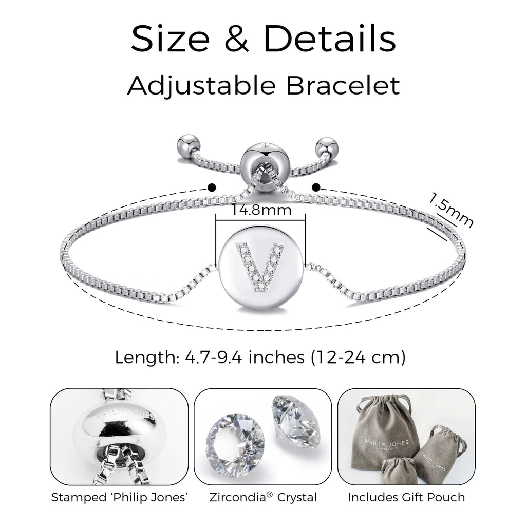 Initial Friendship Slider Bracelet Letter V Created with Zircondia® Crystals