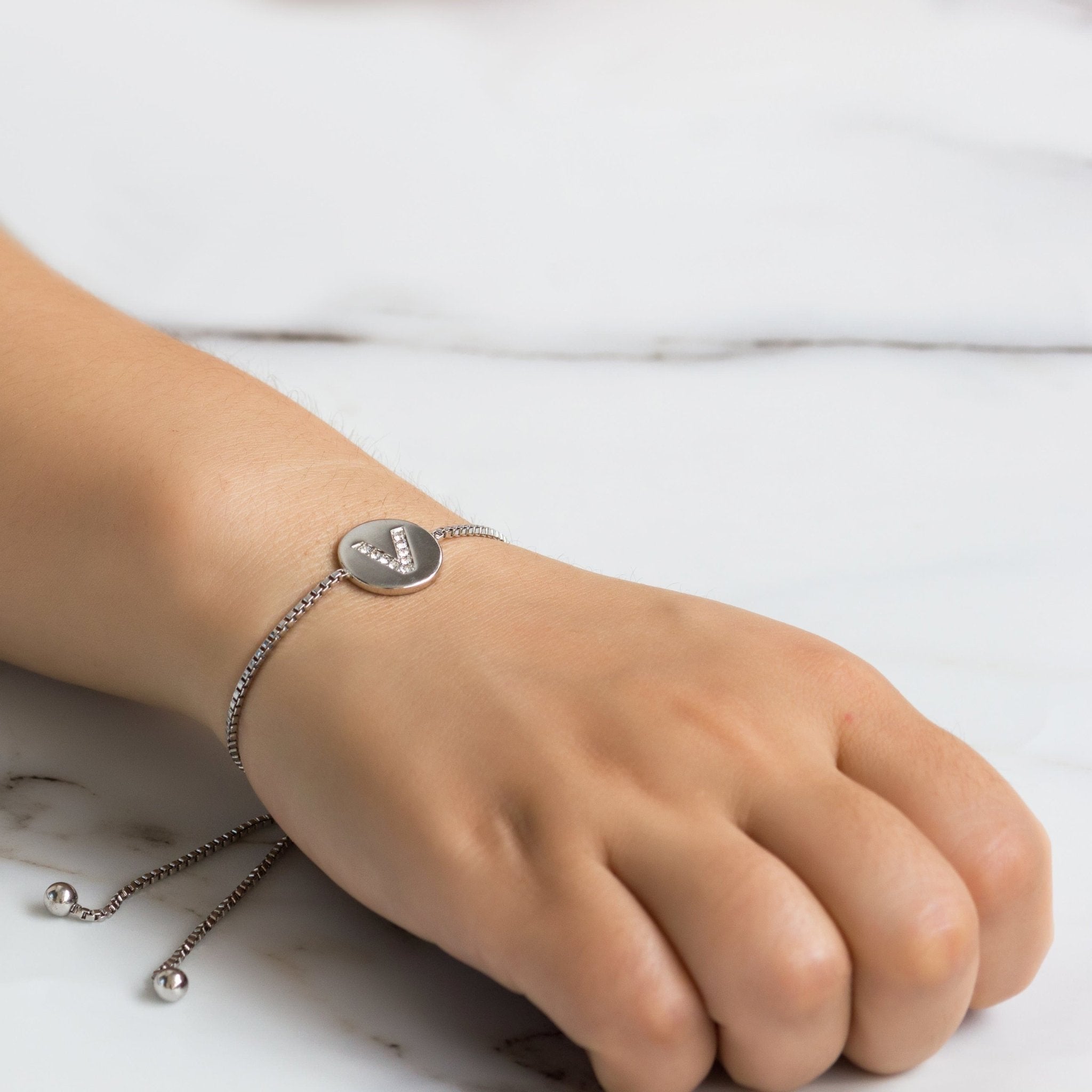 Initial Friendship Slider Bracelet Letter V Created with Zircondia® Crystals