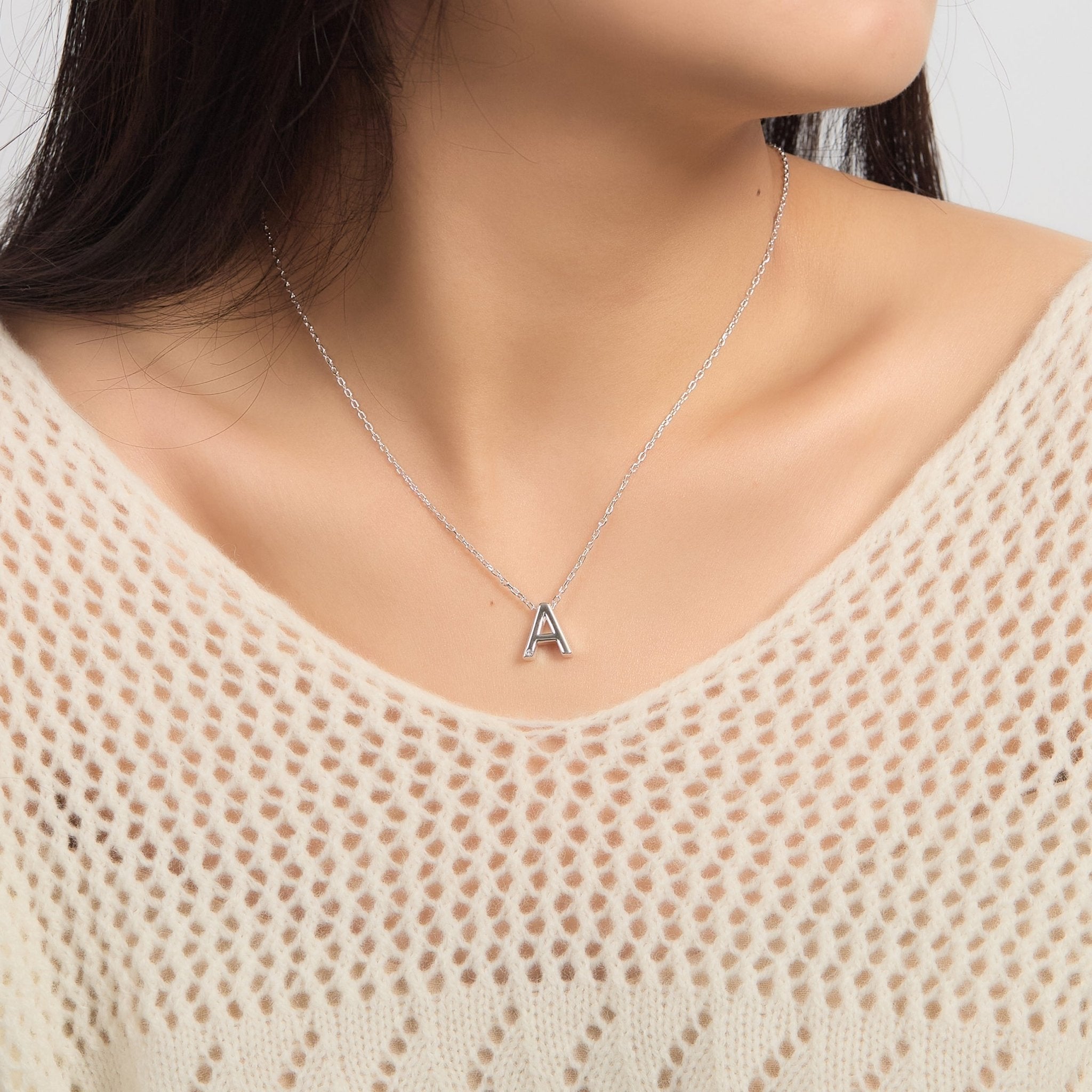 Initial Necklace Letter A Created with Zircondia® Crystals