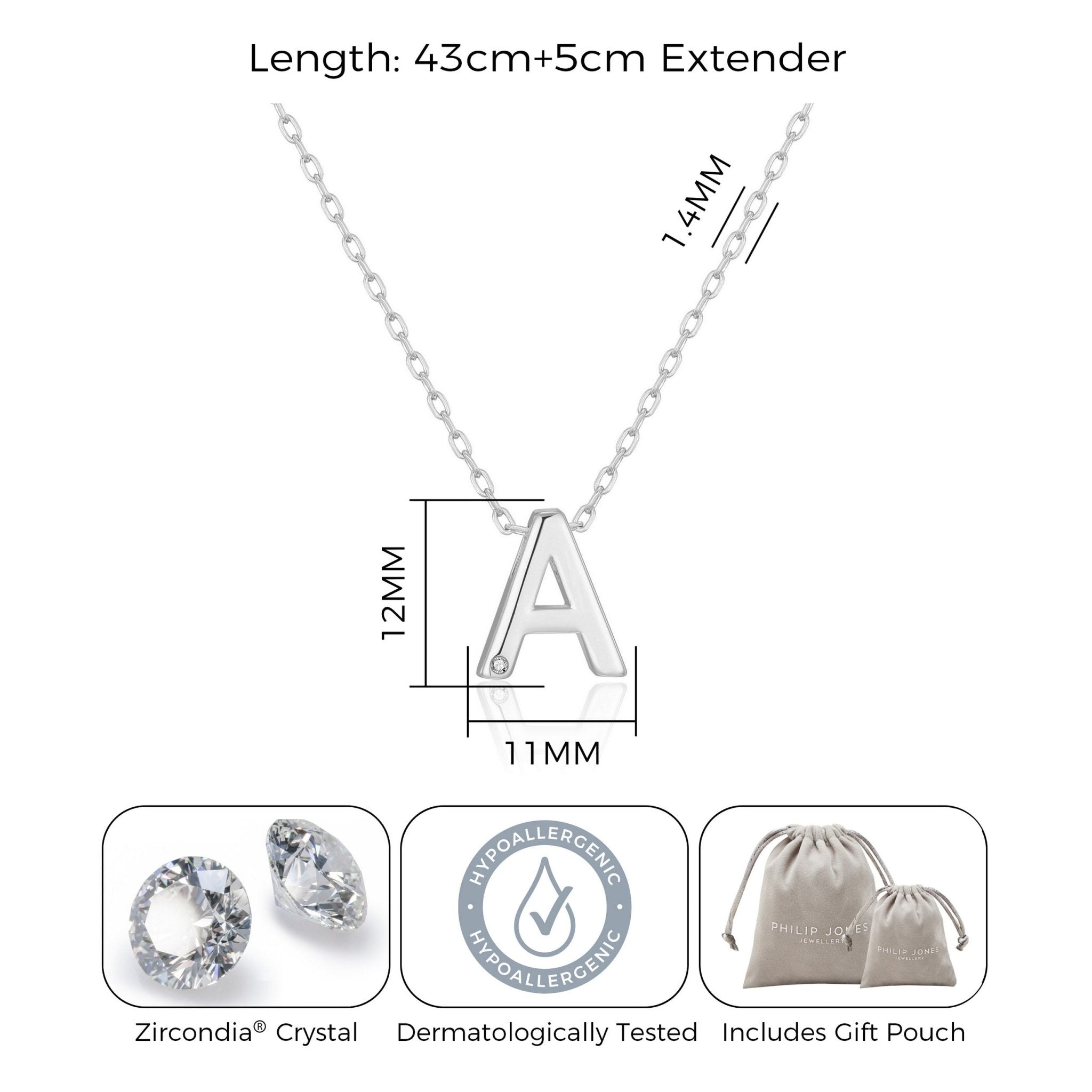 Initial Necklace Letter A Created with Zircondia® Crystals