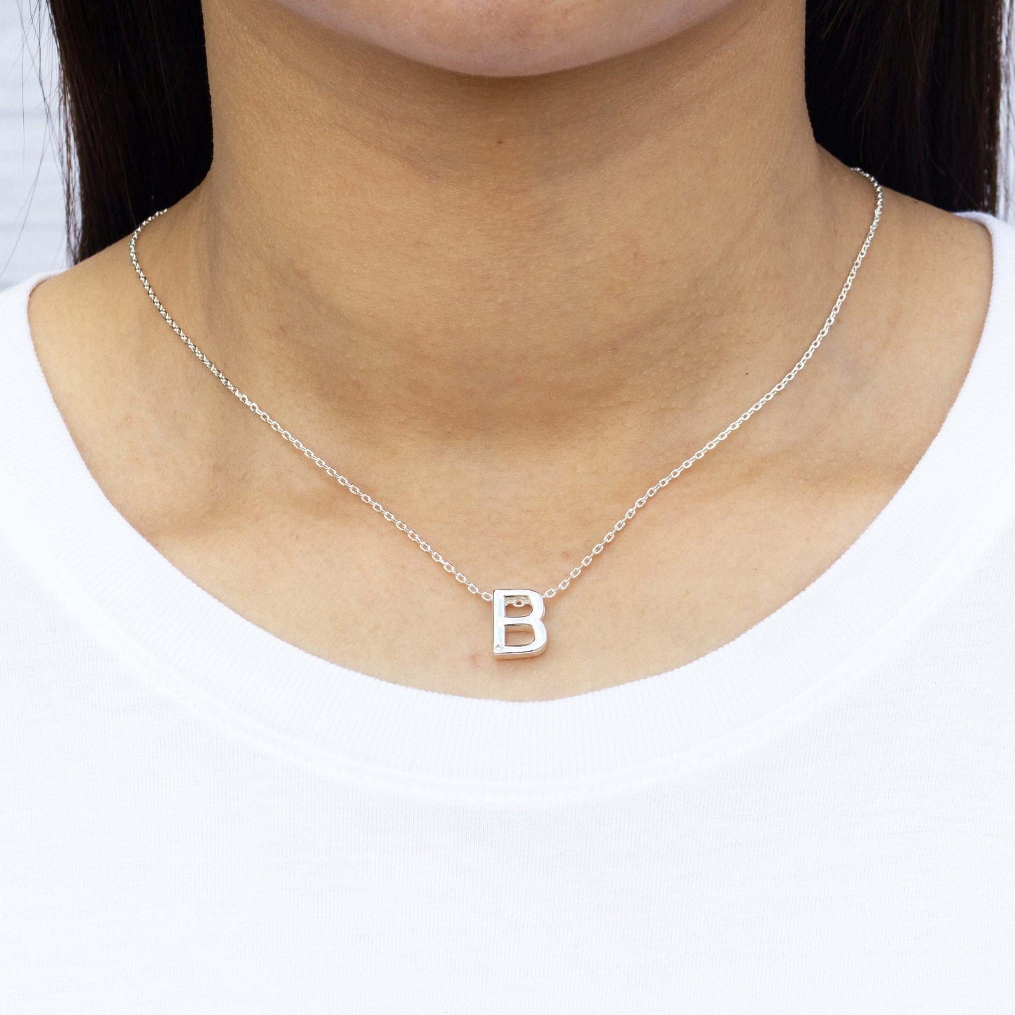 Initial Necklace Letter B Created with Zircondia® Crystals