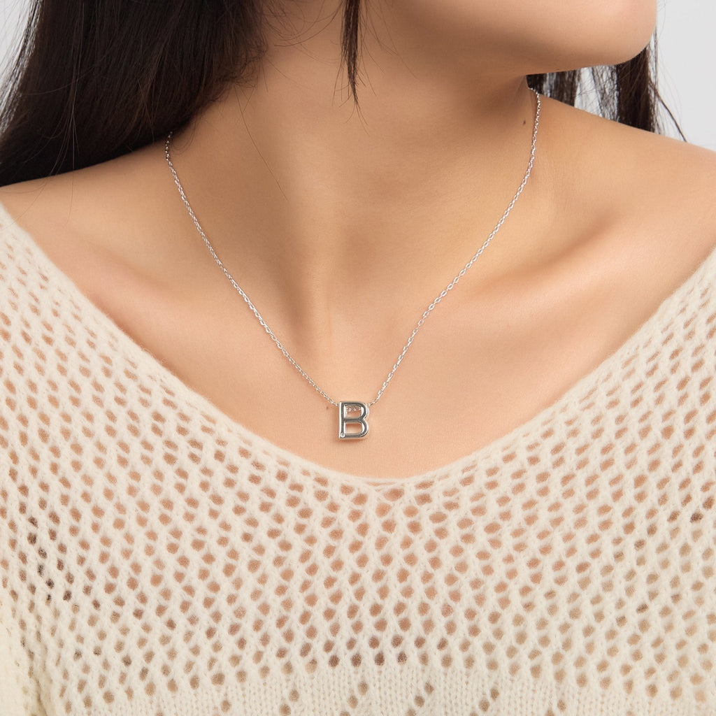 Initial Necklace Letter B Created with Zircondia® Crystals