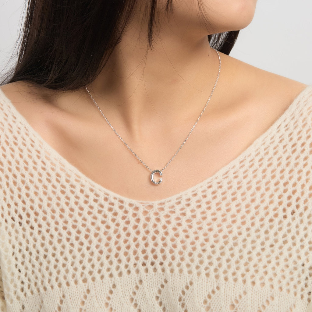 Initial Necklace Letter C Created with Zircondia® Crystals