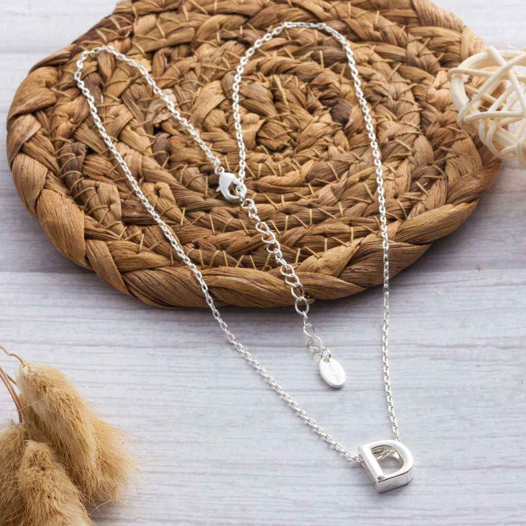 Initial Necklace Letter D Created with Zircondia® Crystals