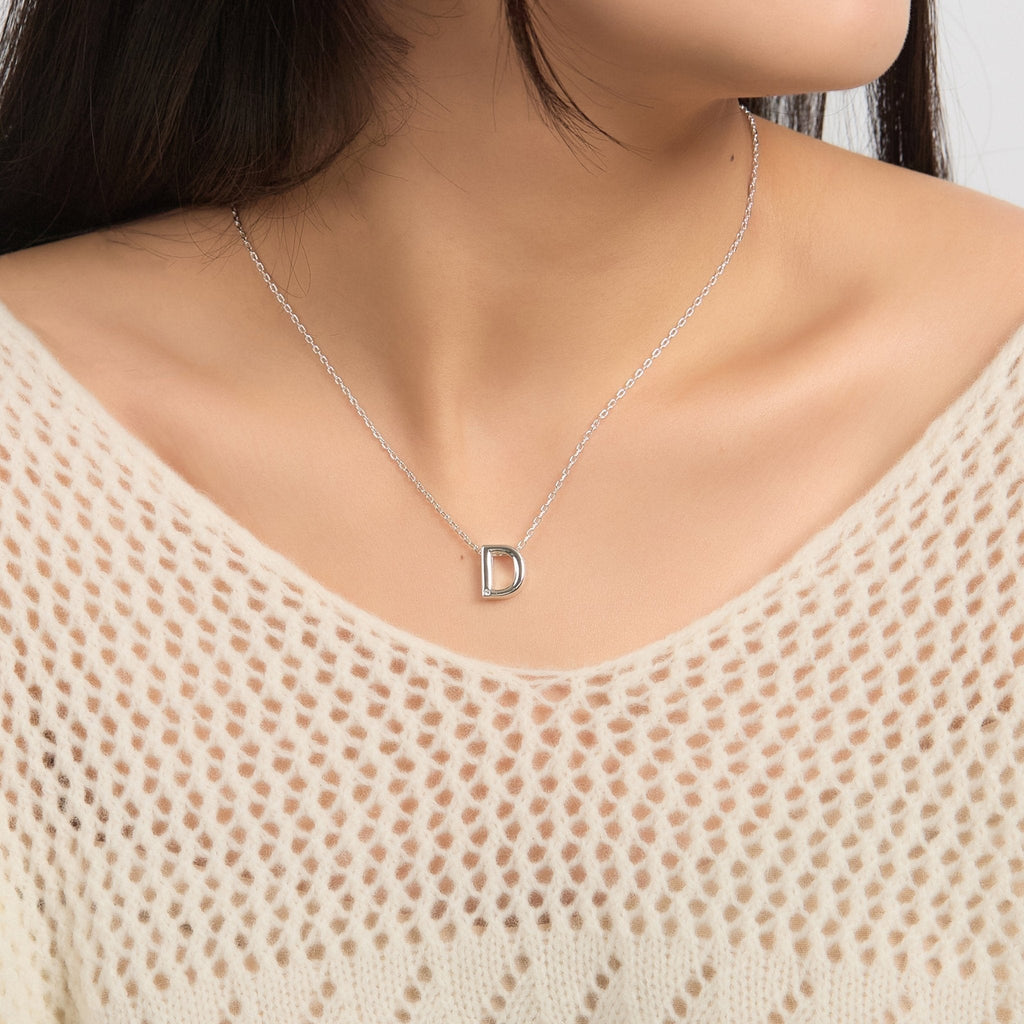 Initial Necklace Letter D Created with Zircondia® Crystals