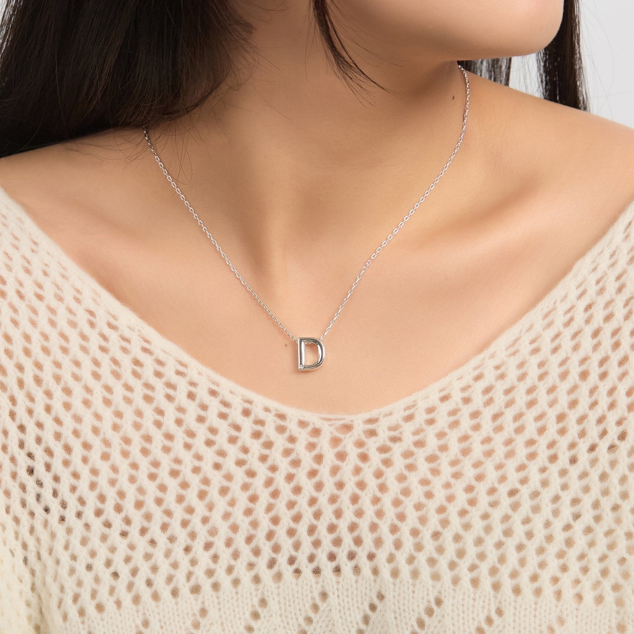 Initial Necklace Letter D Created with Zircondia® Crystals