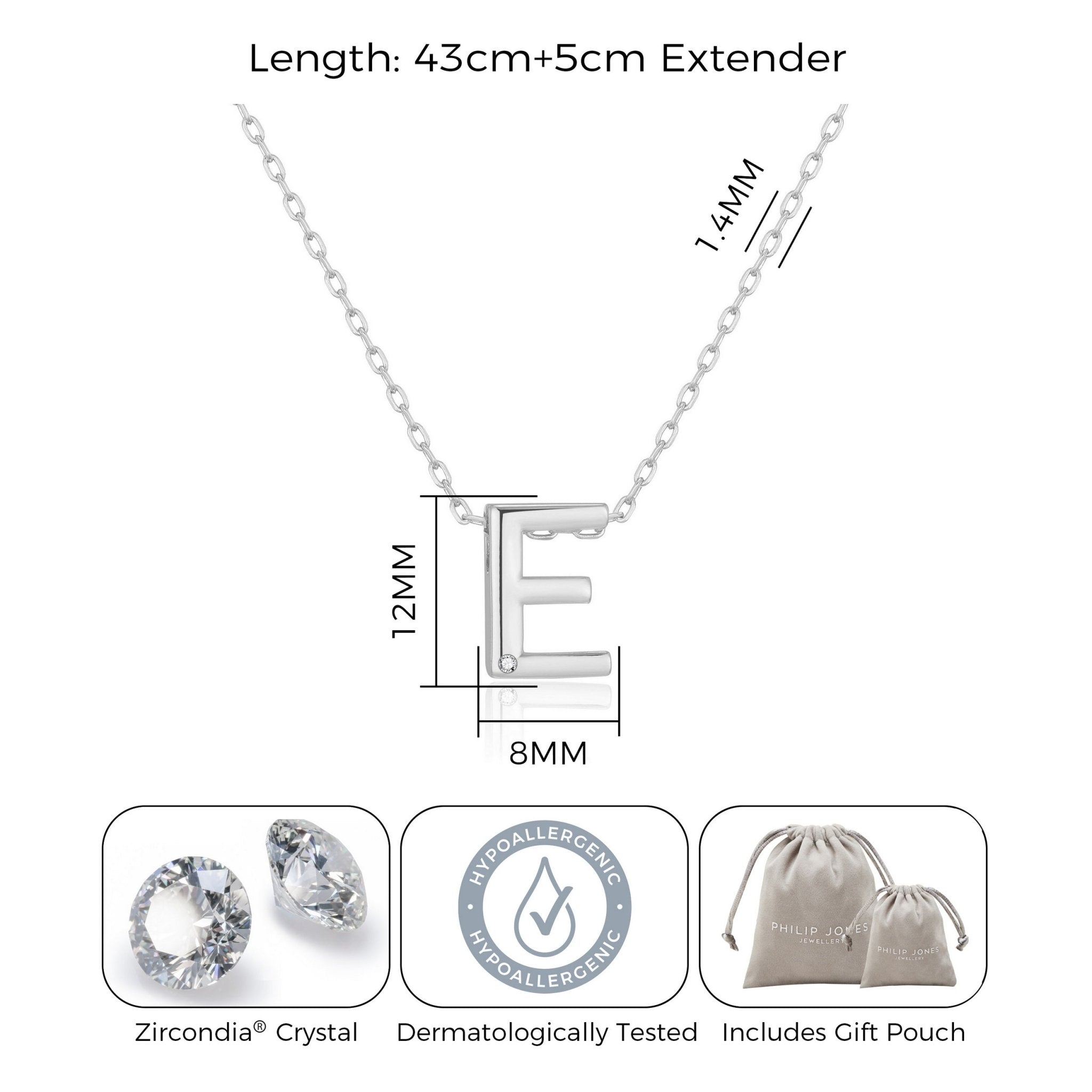 Initial Necklace Letter E Created with Zircondia® Crystals