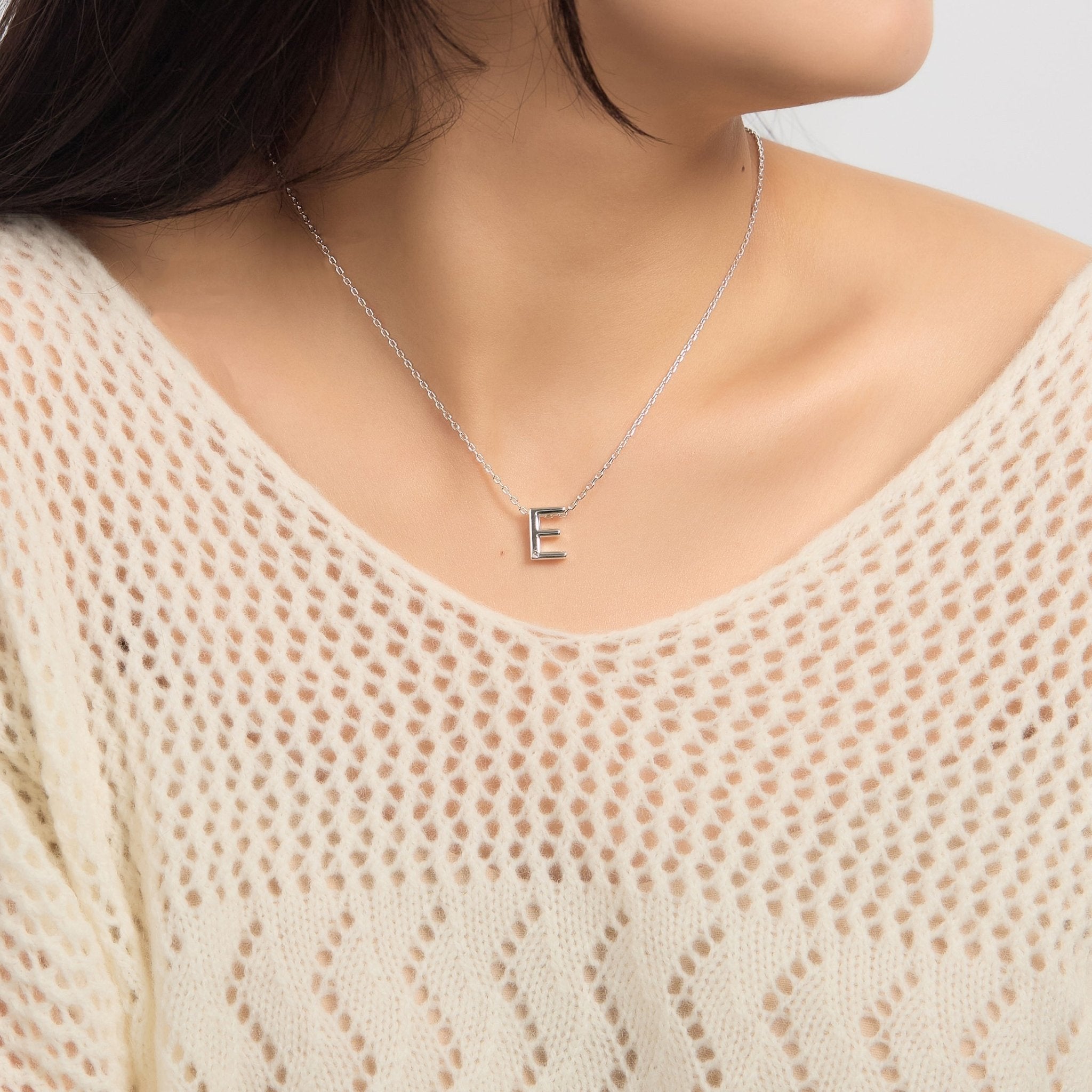 Initial Necklace Letter E Created with Zircondia® Crystals