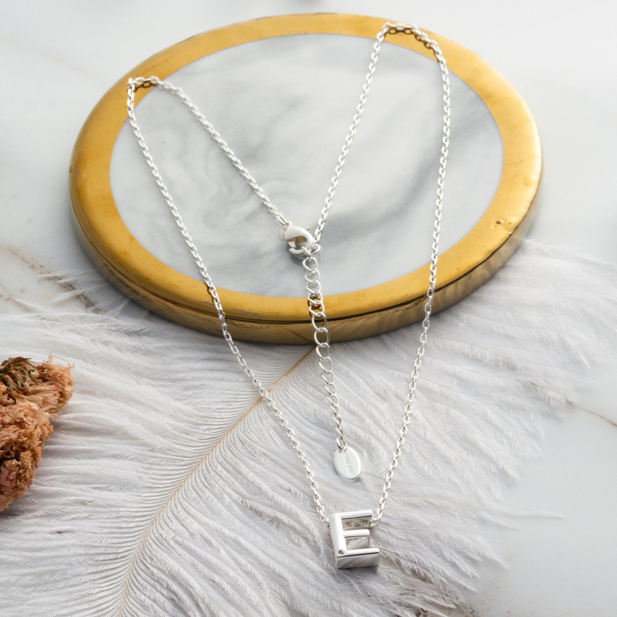 Initial Necklace Letter E Created with Zircondia® Crystals