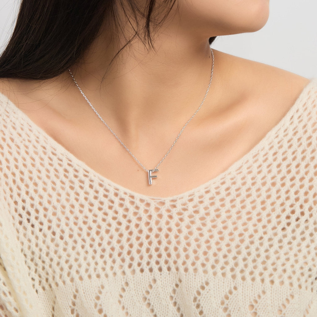 Initial Necklace Letter F Created with Zircondia® Crystals