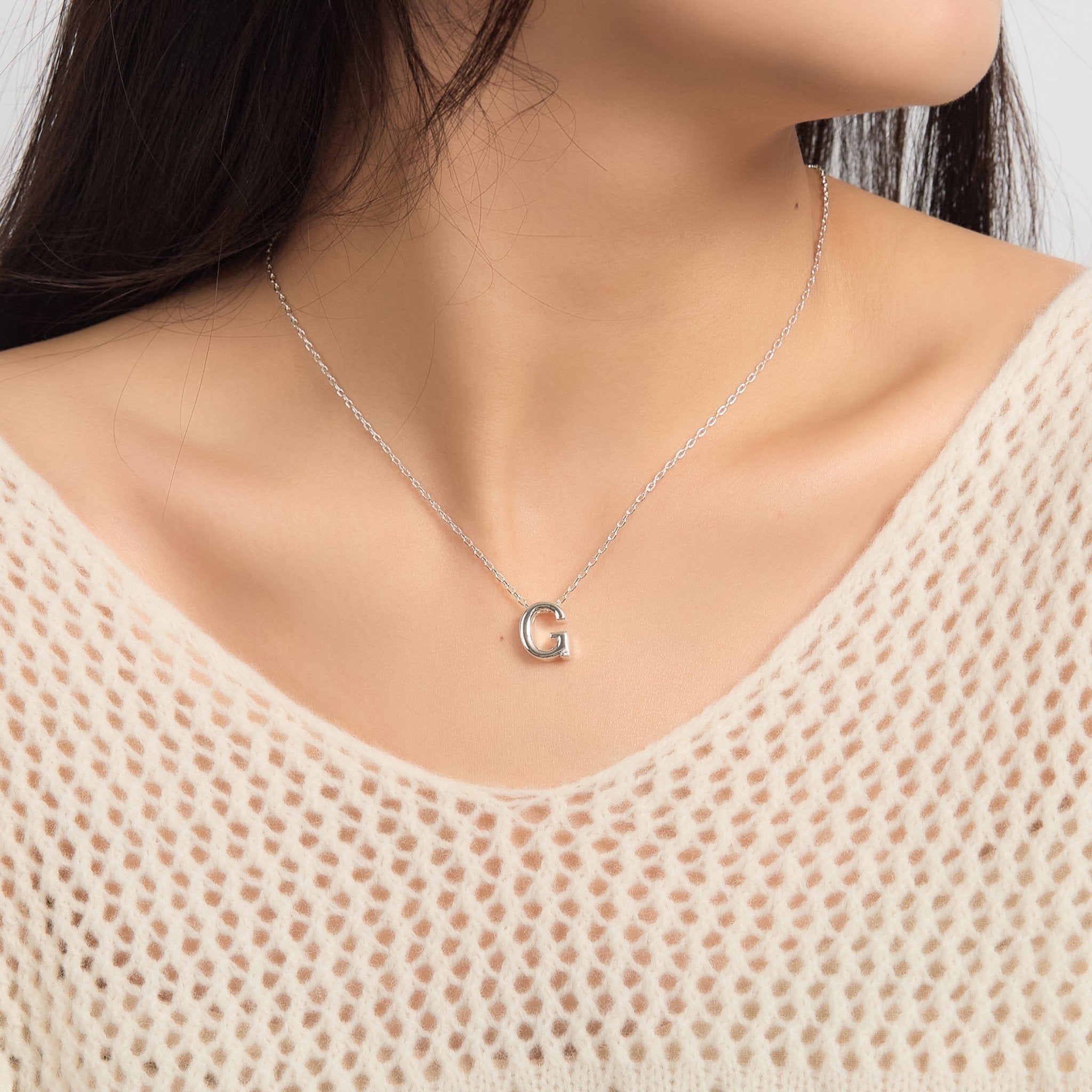 Initial Necklace Letter G Created with Zircondia® Crystals