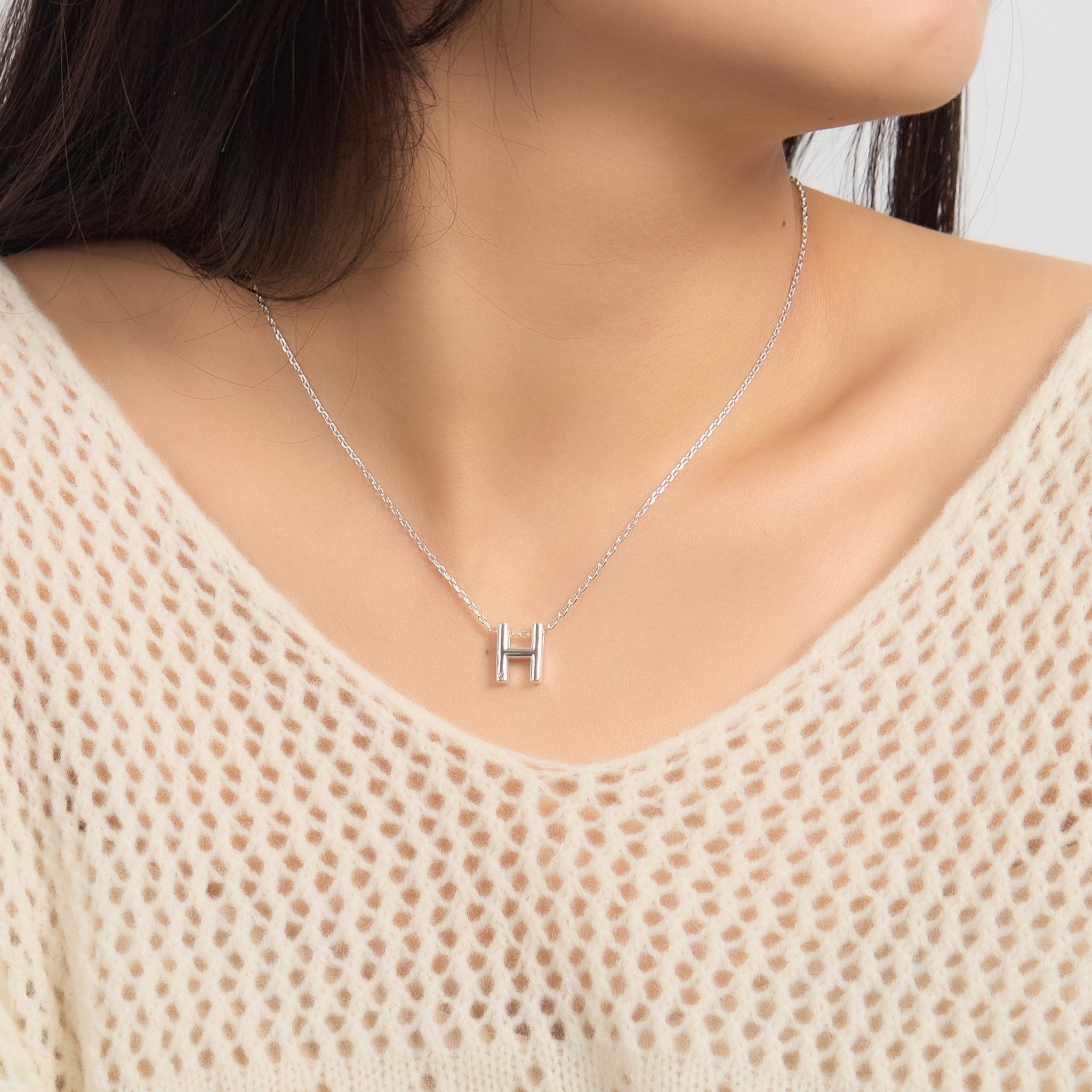 Initial Necklace Letter H Created with Zircondia® Crystals