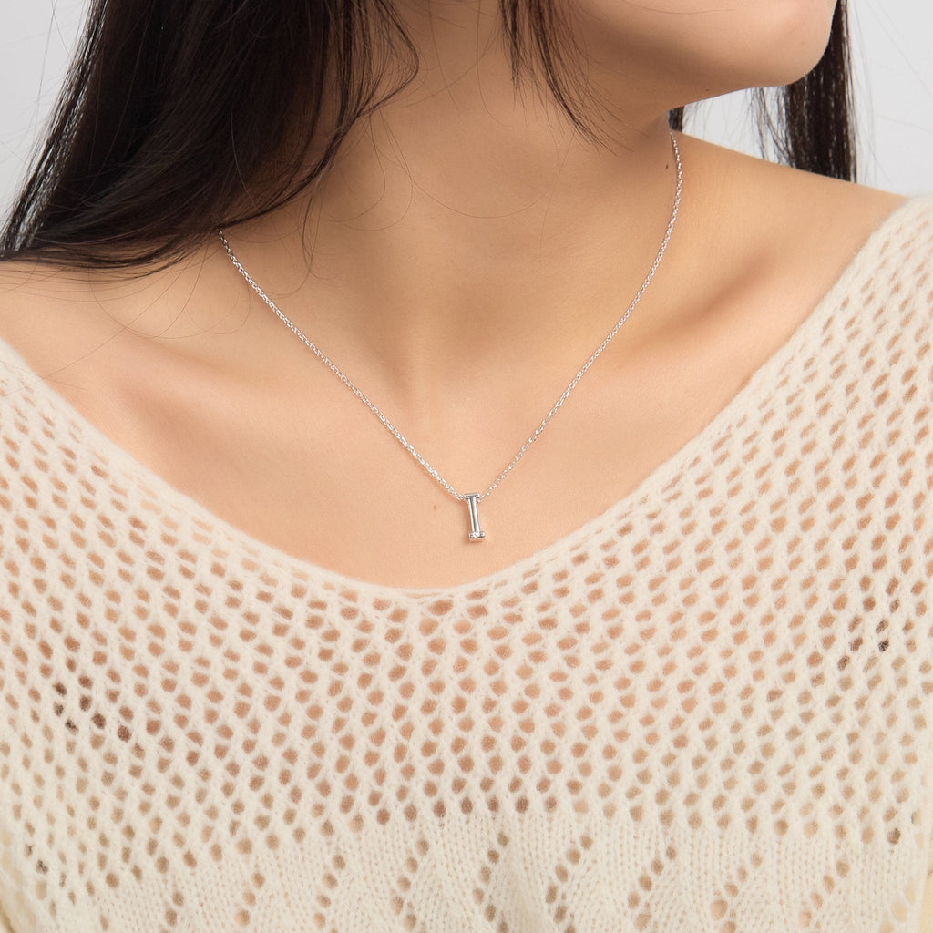 Initial Necklace Letter I Created with Zircondia® Crystals
