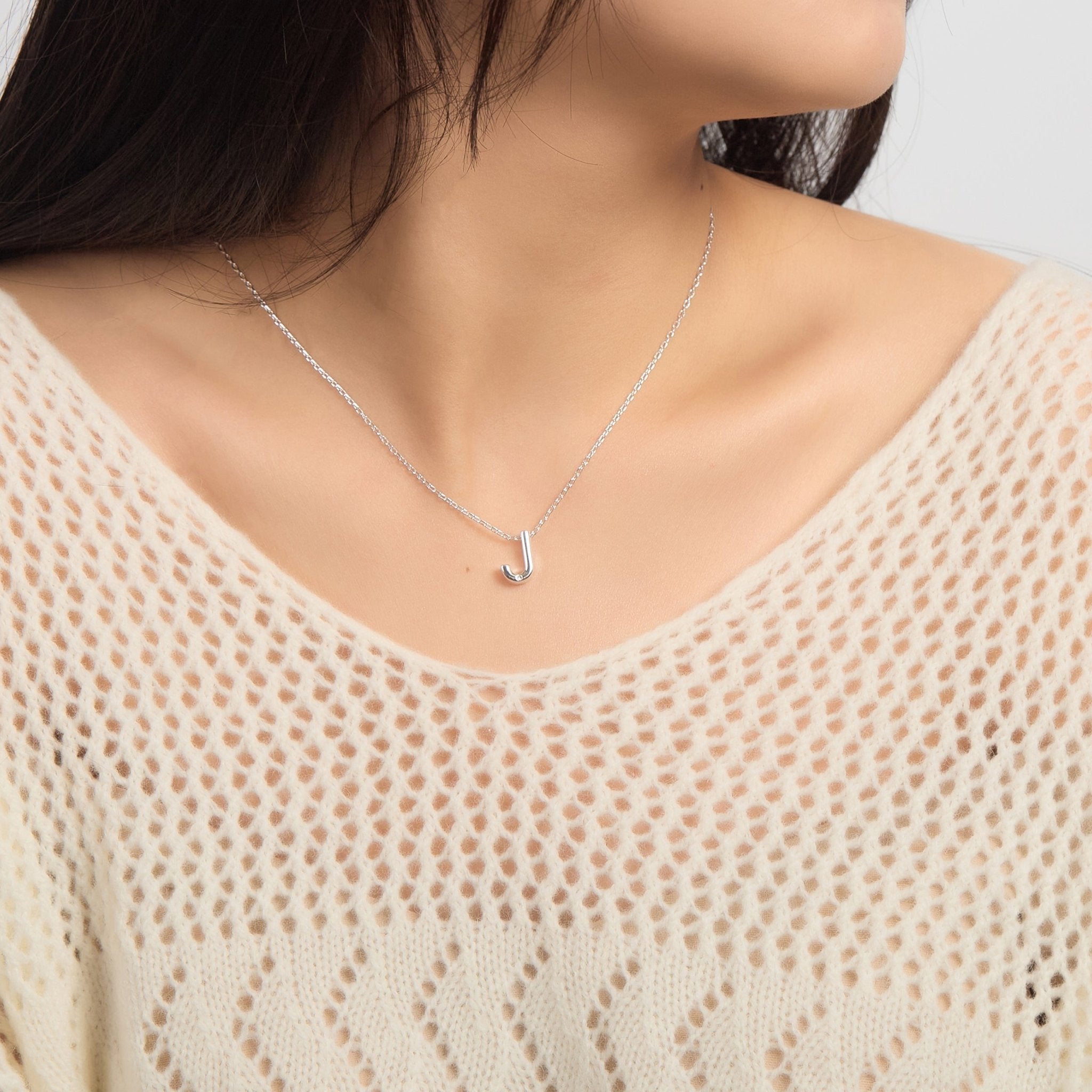 Initial Necklace Letter J Created with Zircondia® Crystals