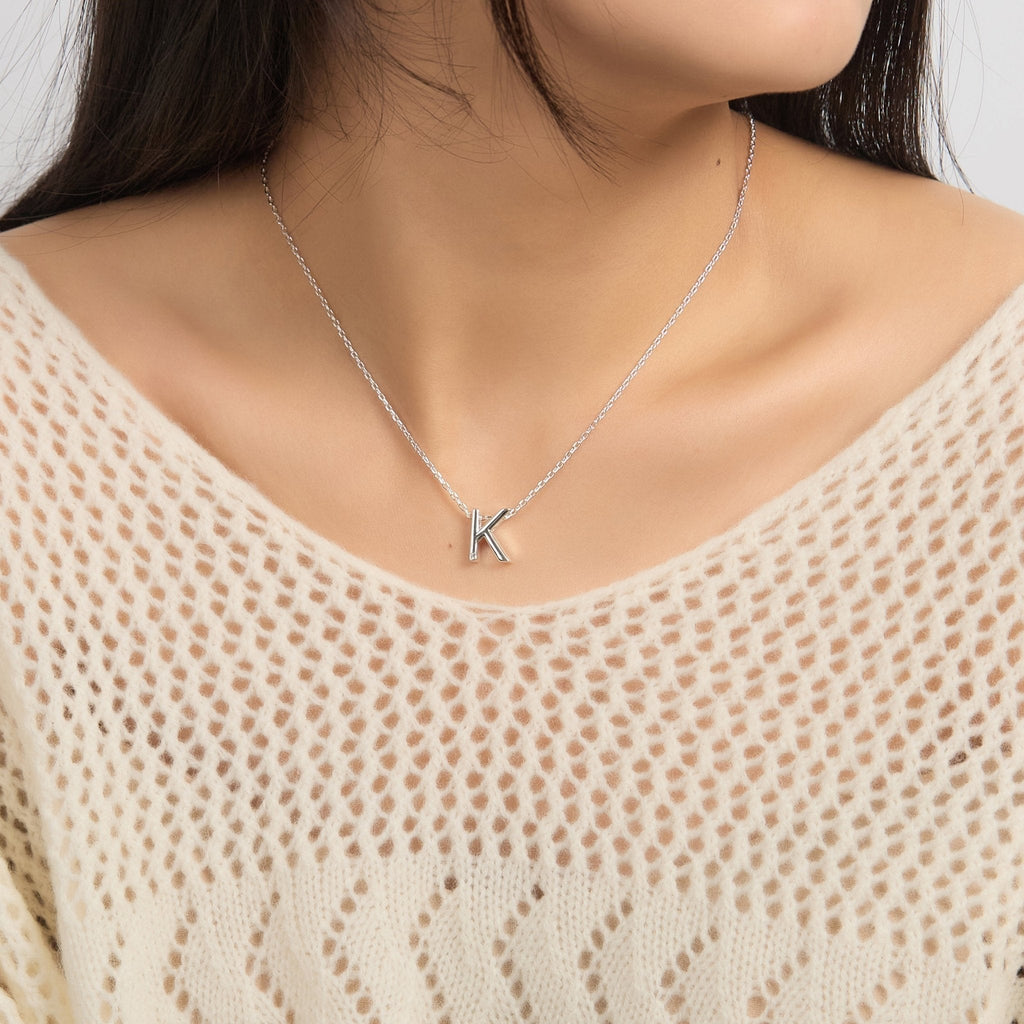 Initial Necklace Letter K Created with Zircondia® Crystals
