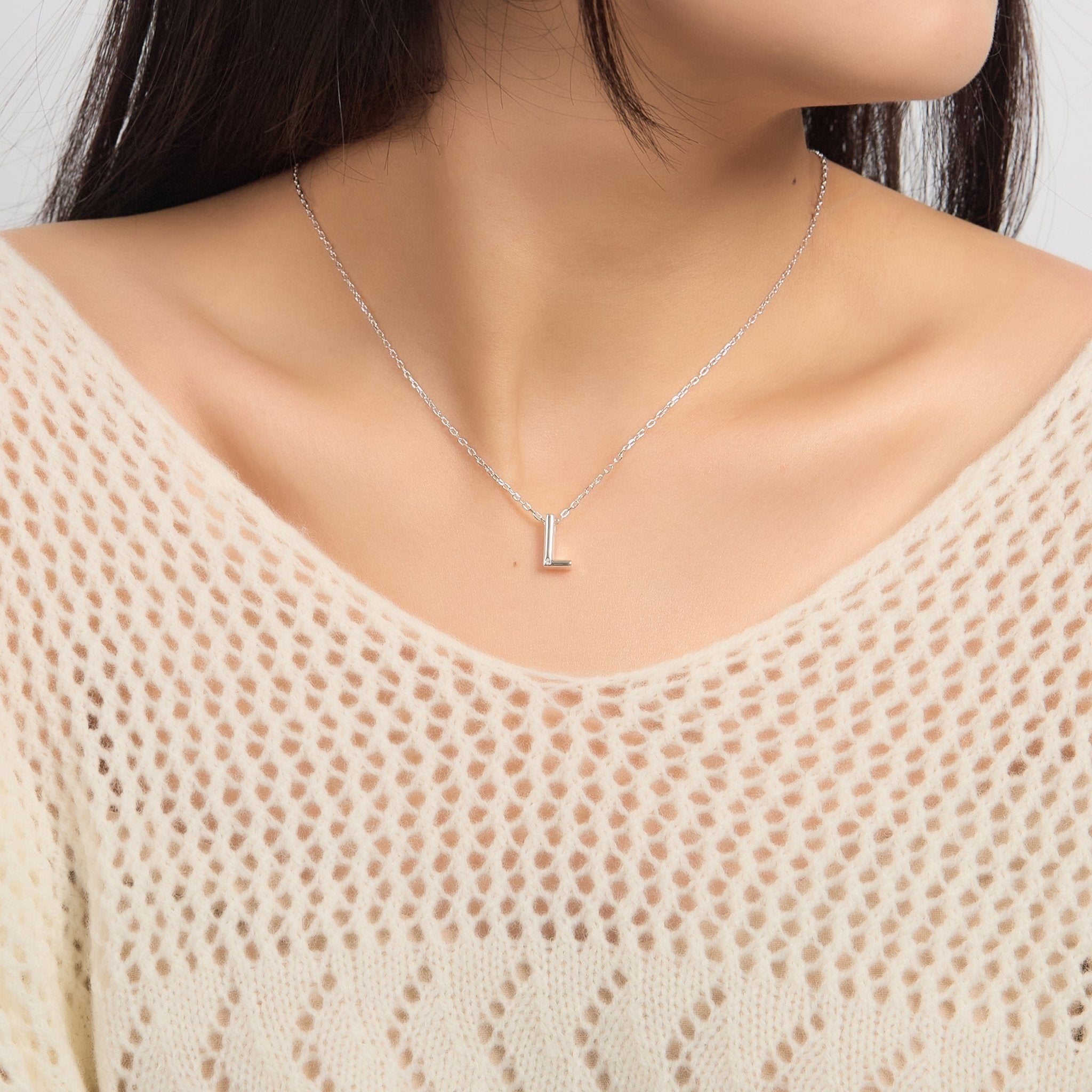 Initial Necklace Letter L Created with Zircondia® Crystals