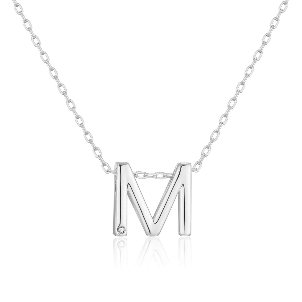 Initial Necklace Letter M Created with Zircondia® Crystals