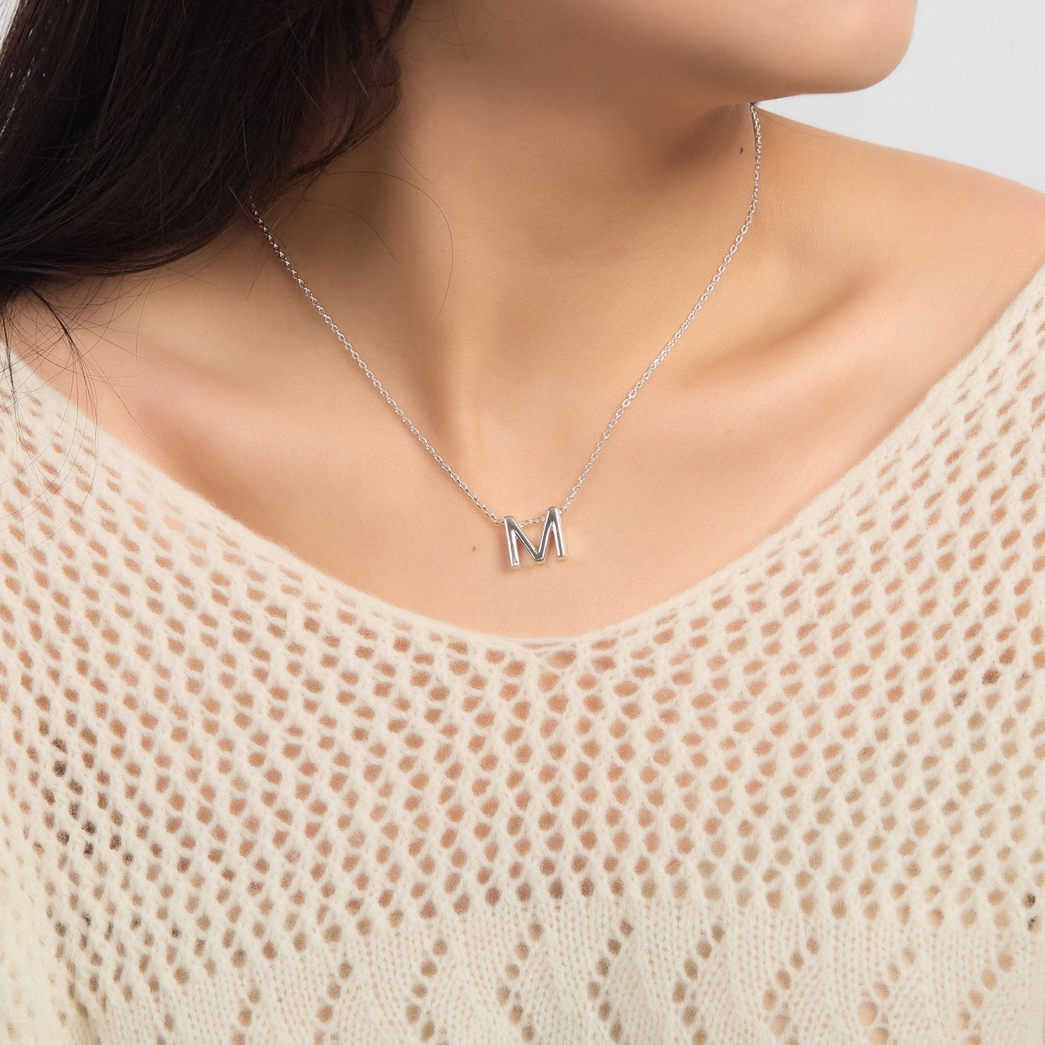 Initial Necklace Letter M Created with Zircondia® Crystals