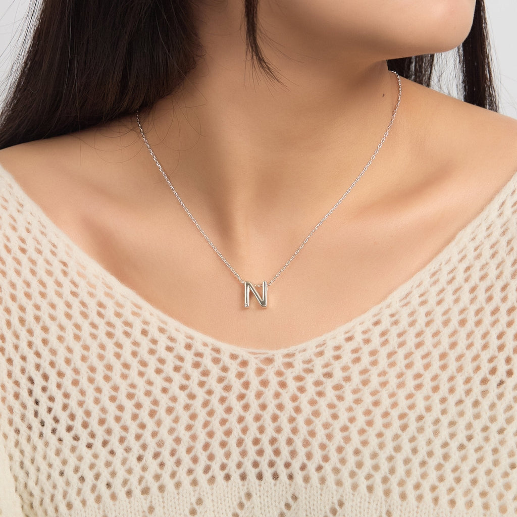 Initial Necklace Letter N Created with Zircondia® Crystals