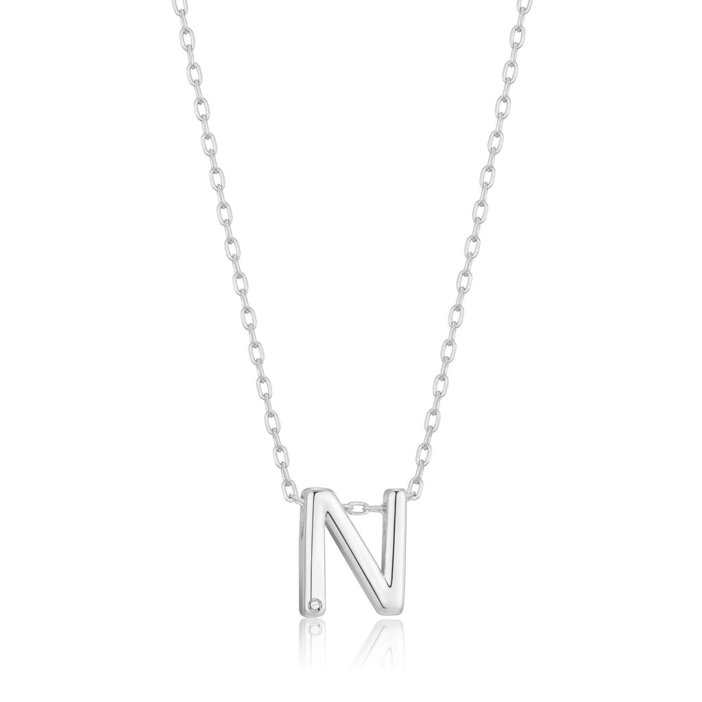Initial Necklace Letter N Created with Zircondia® Crystals