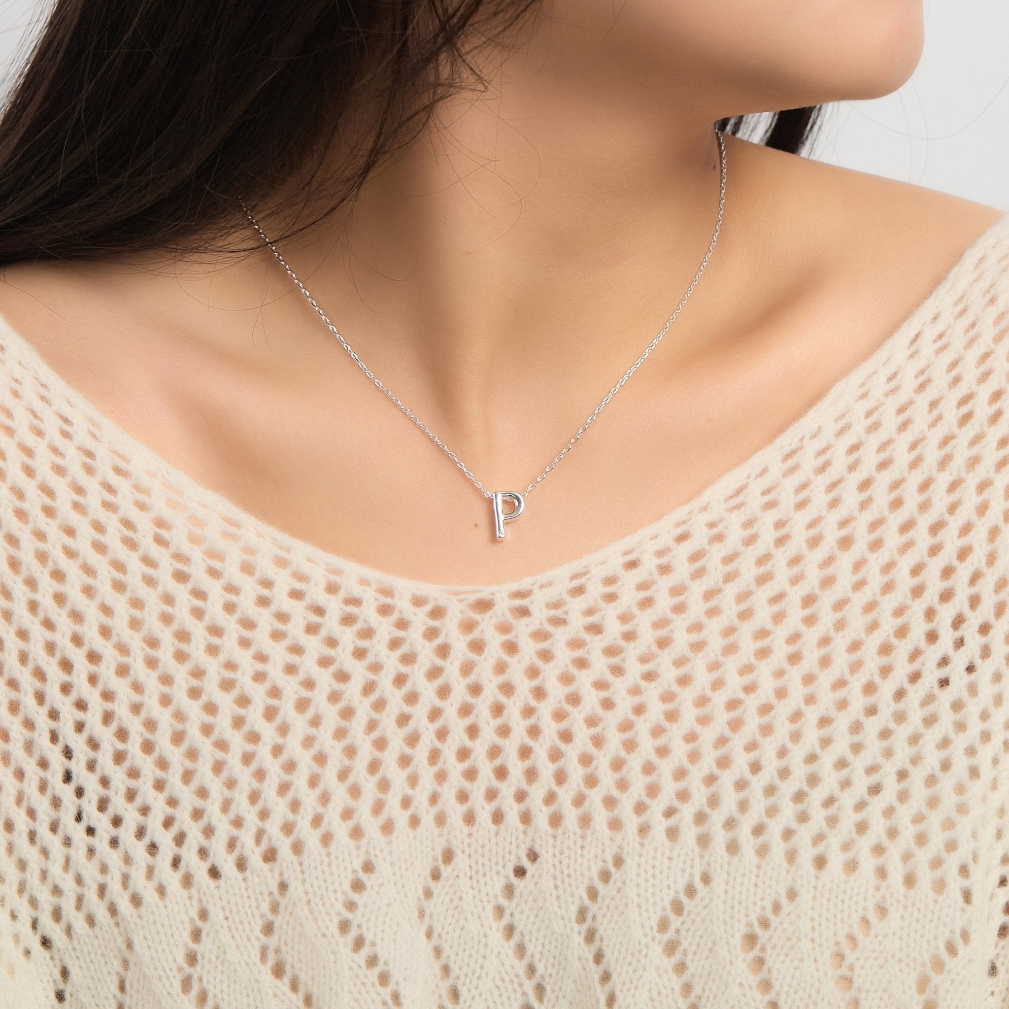 Initial Necklace Letter P Created with Zircondia® Crystals