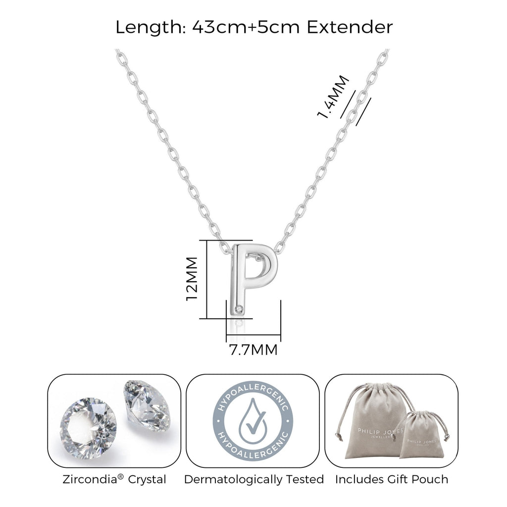 Initial Necklace Letter P Created with Zircondia® Crystals