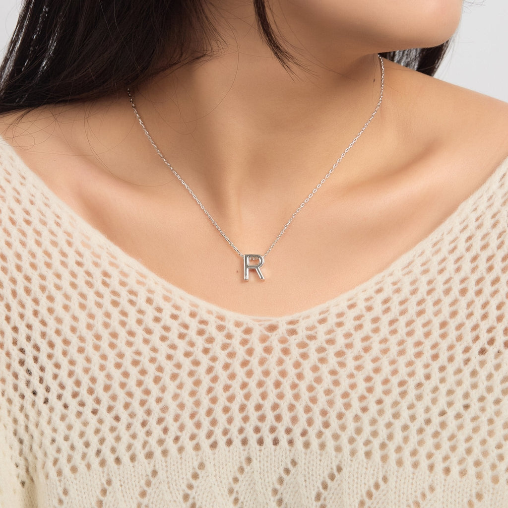Initial Necklace Letter R Created with Zircondia® Crystals