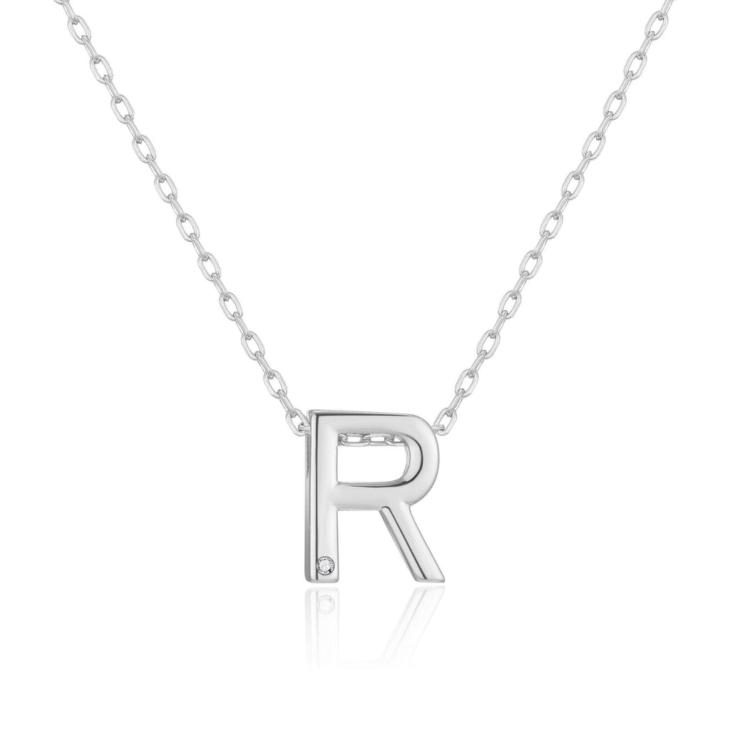 Initial Necklace Letter R Created with Zircondia® Crystals