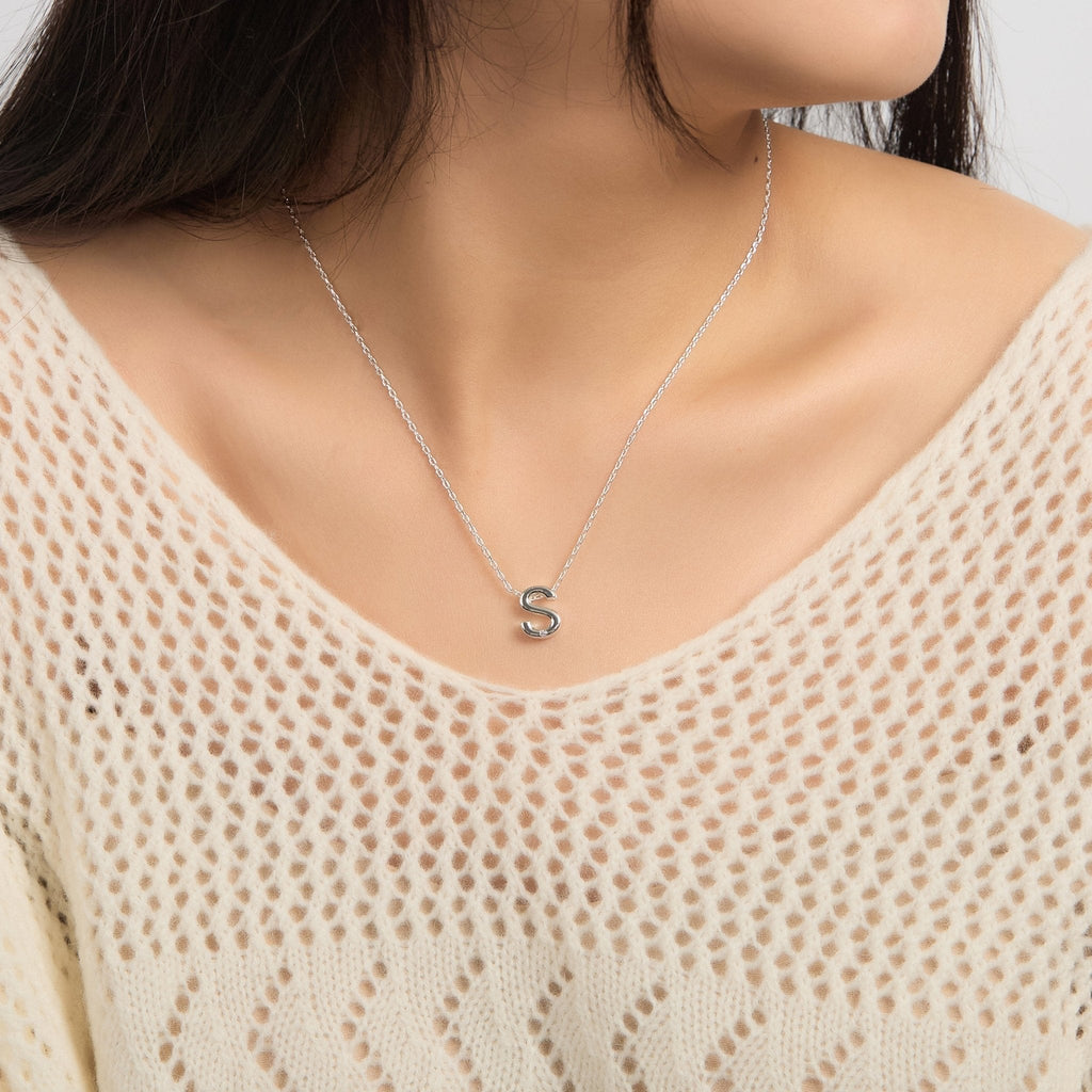 Initial Necklace Letter S Created with Zircondia® Crystals