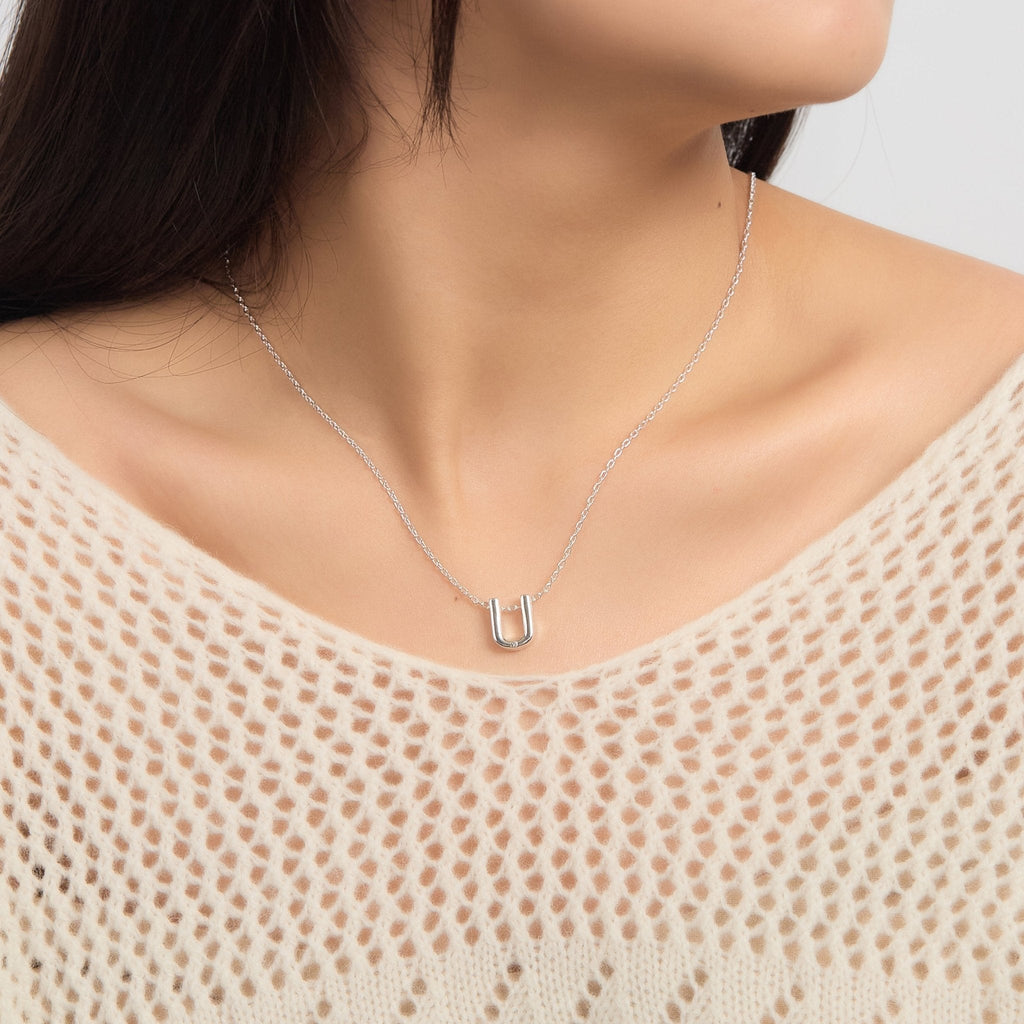 Initial Necklace Letter U Created with Zircondia® Crystals