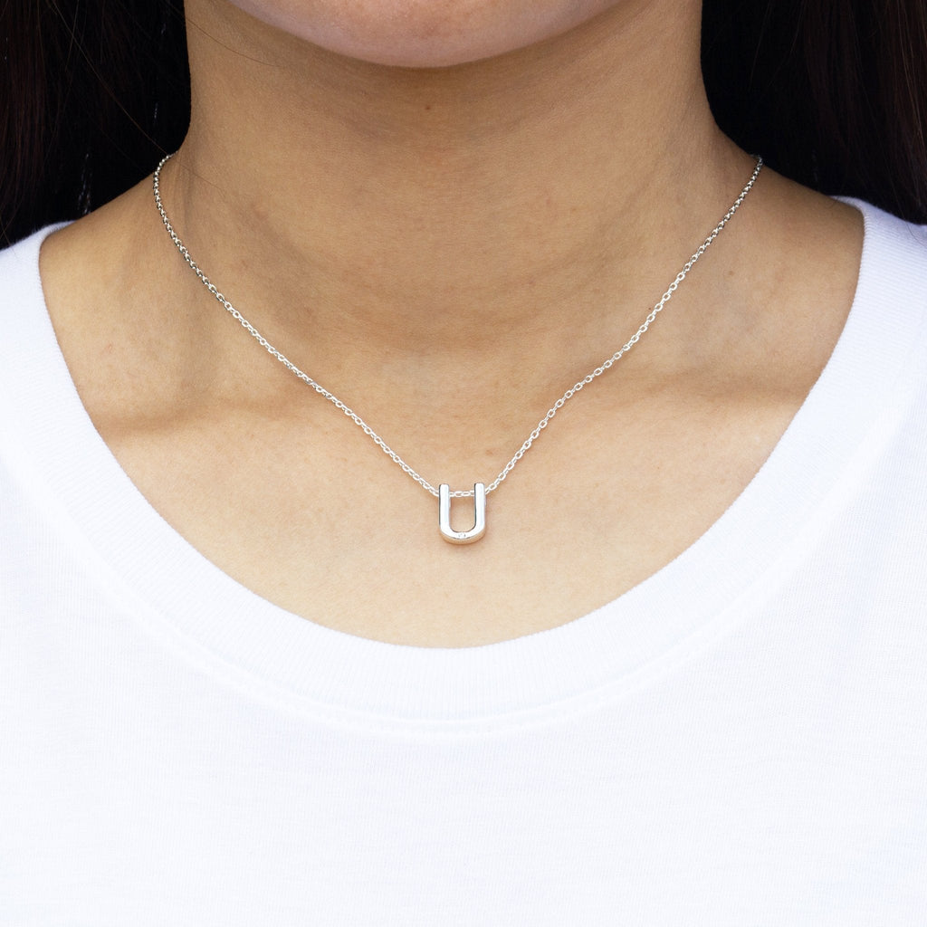 Initial Necklace Letter U Created with Zircondia® Crystals