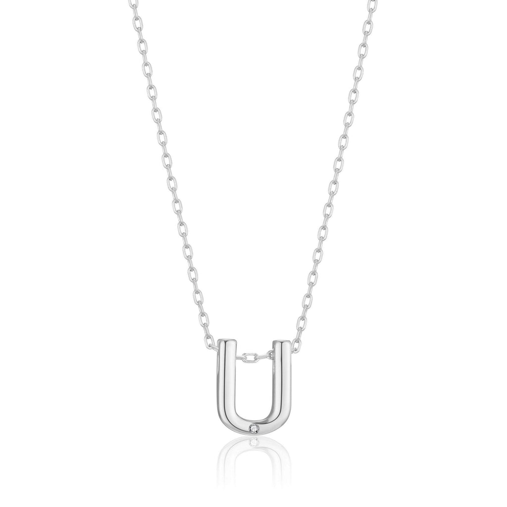 Initial Necklace Letter U Created with Zircondia® Crystals