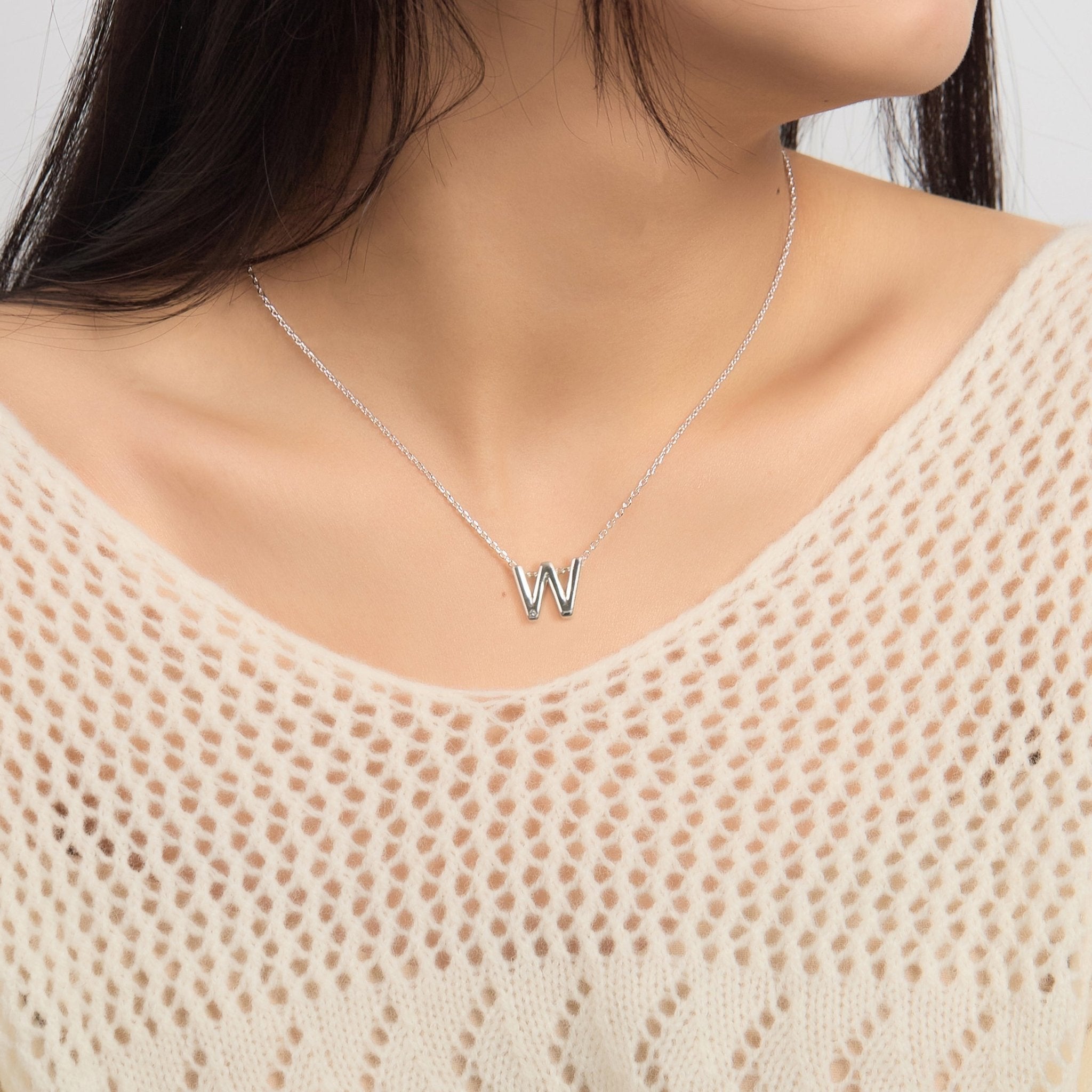 Initial Necklace Letter W Created with Zircondia® Crystals