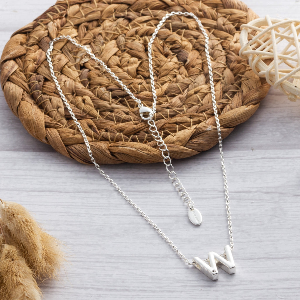 Initial Necklace Letter W Created with Zircondia® Crystals