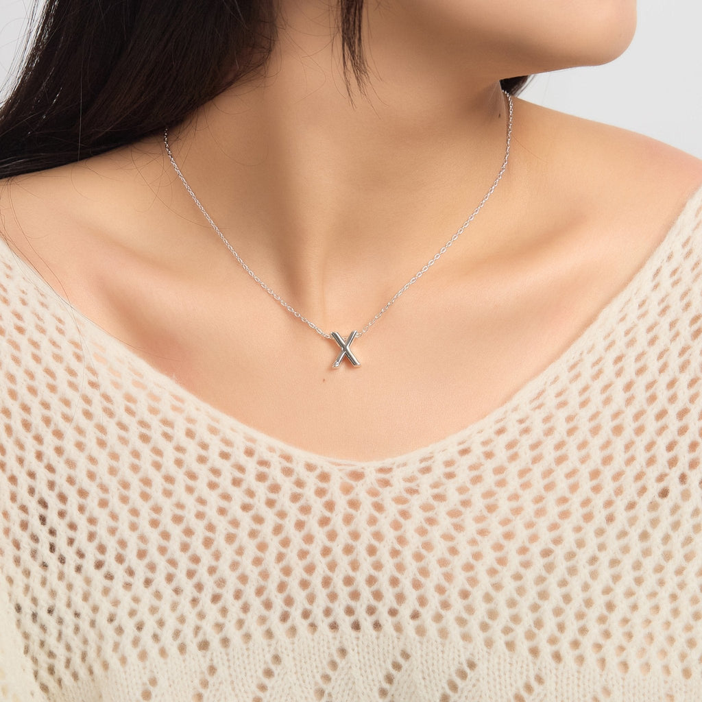 Initial Necklace Letter X Created with Zircondia® Crystals