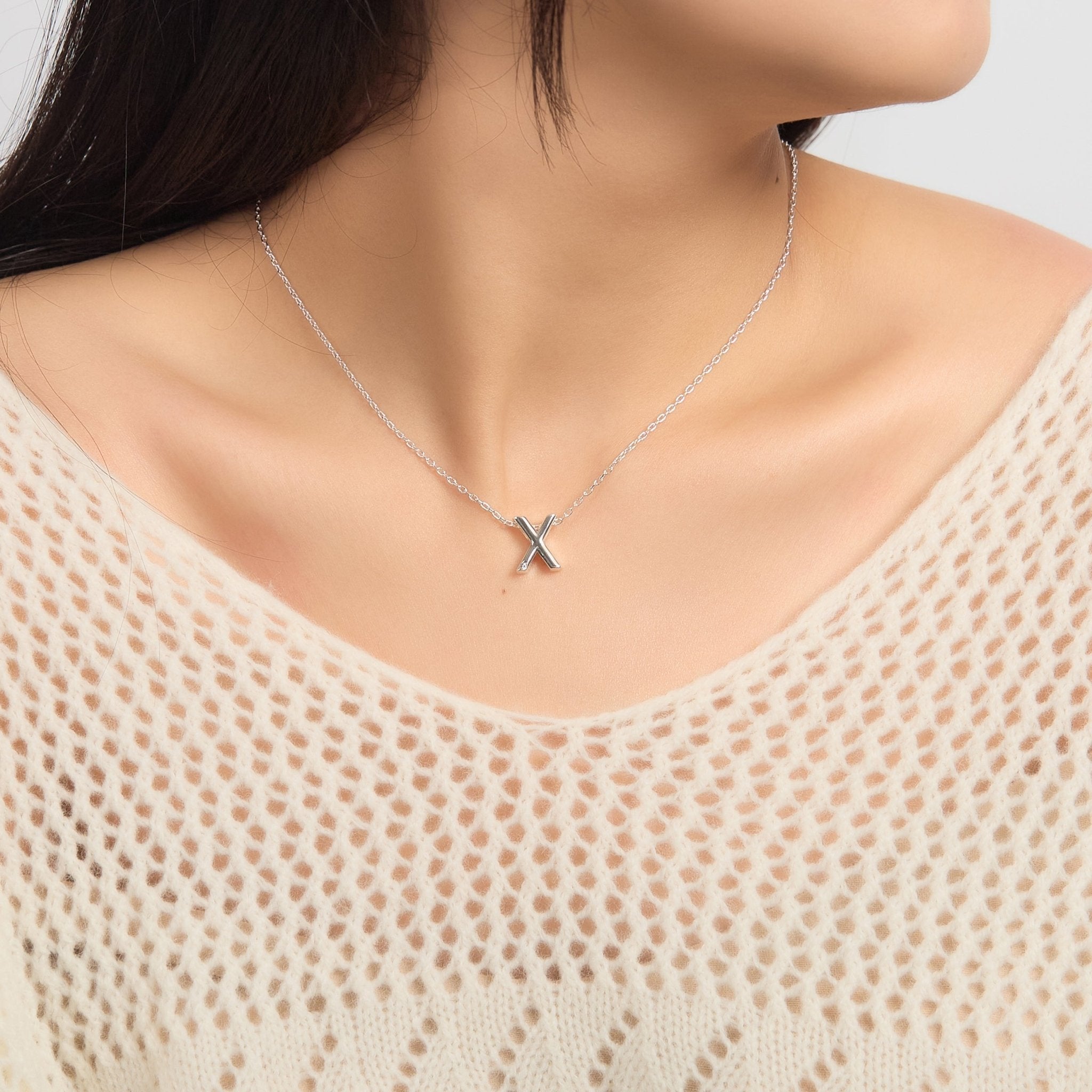 Initial Necklace Letter X Created with Zircondia® Crystals