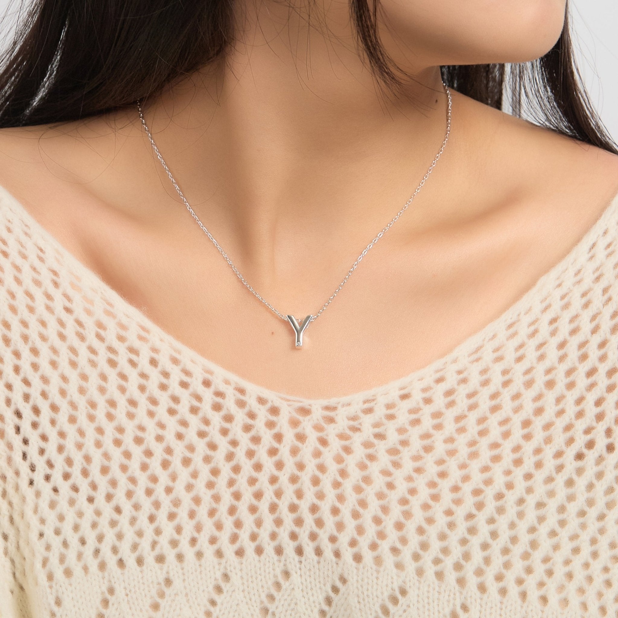Initial Necklace Letter Y Created with Zircondia® Crystals
