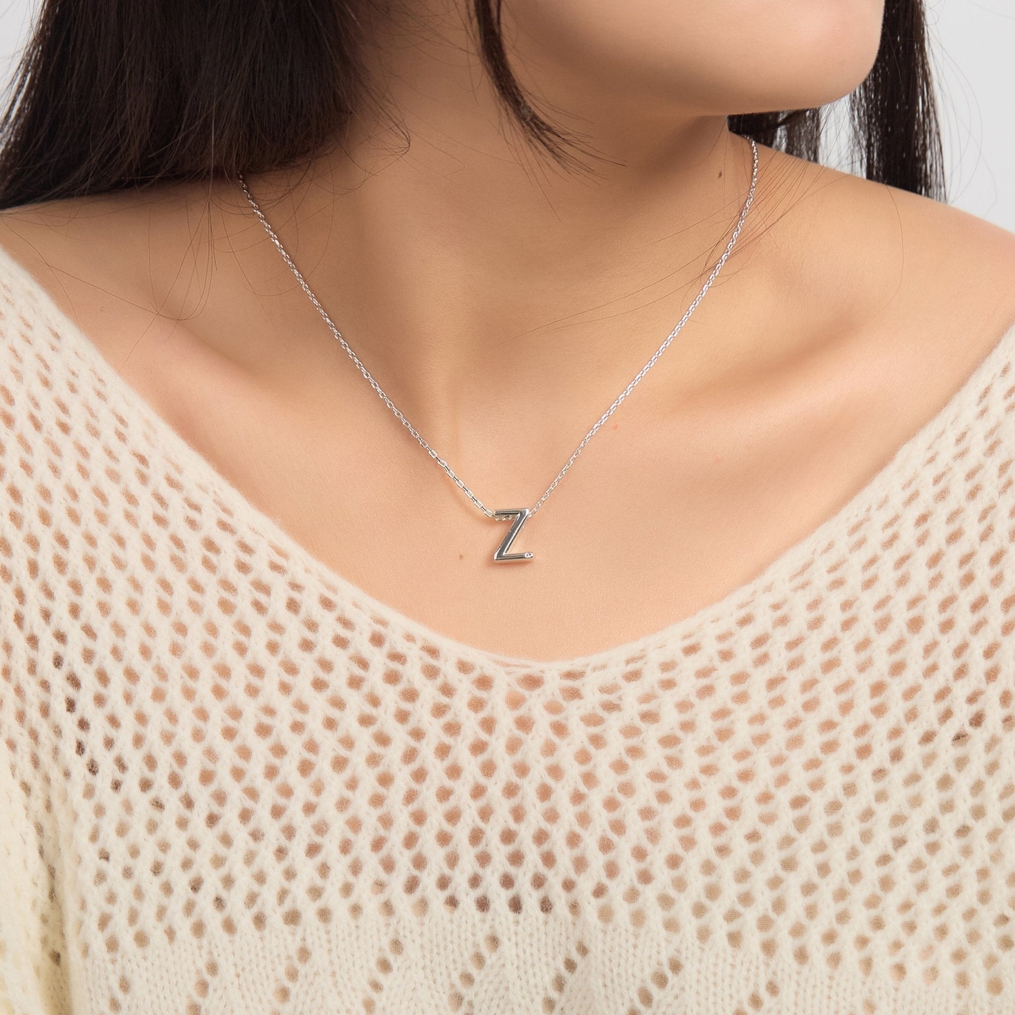 Initial Necklace Letter Z Created with Zircondia® Crystals