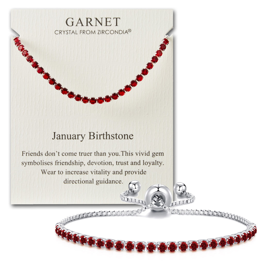 January Birthstone Friendship Slider Bracelet with Garnet Zircondia® Crystals