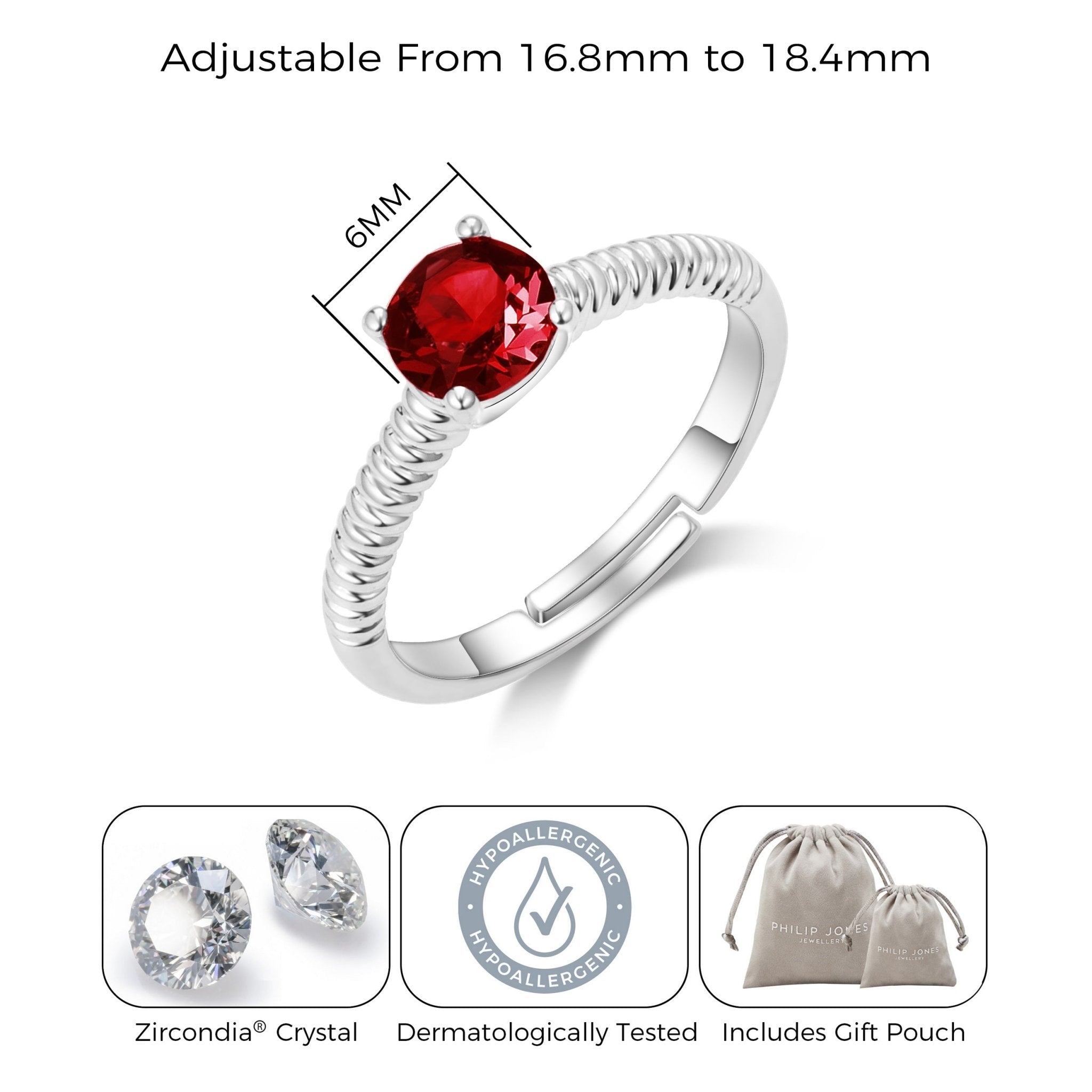 January (Garnet) Adjustable Birthstone Ring Created with Zircondia® Crystals