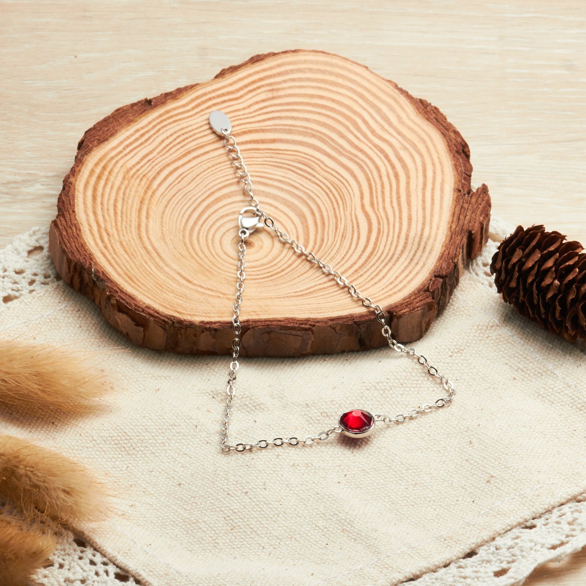 January (Garnet) Birthstone Anklet Created with Zircondia® Crystals