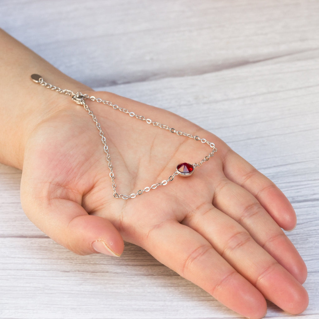 January (Garnet) Birthstone Anklet Created with Zircondia® Crystals