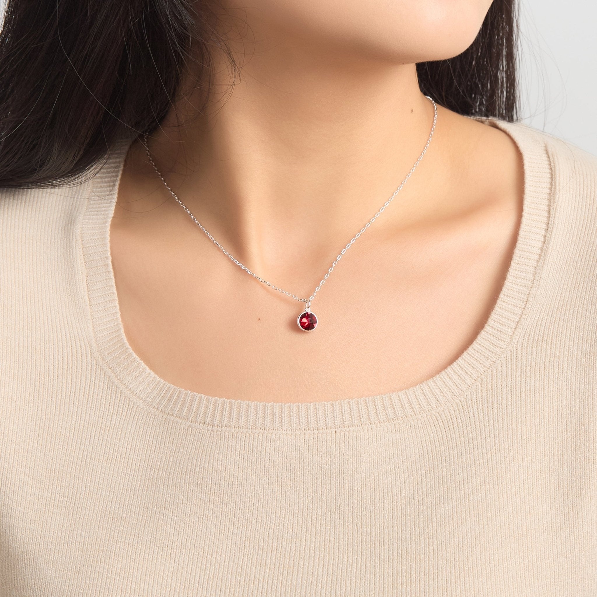 January (Garnet) Birthstone Necklace Created with Zircondia® Crystals