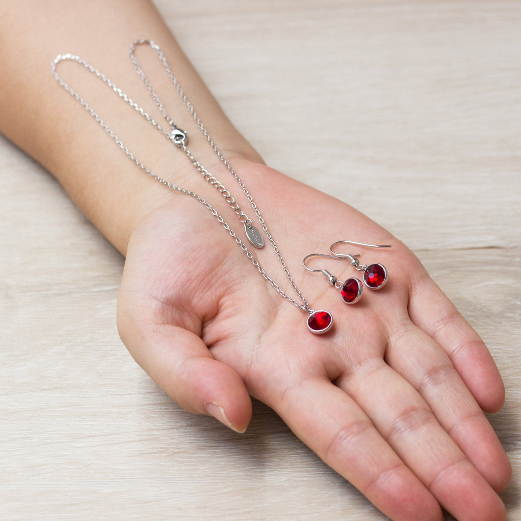 January (Garnet) Birthstone Necklace & Drop Earrings Set Created with Zircondia® Crystals