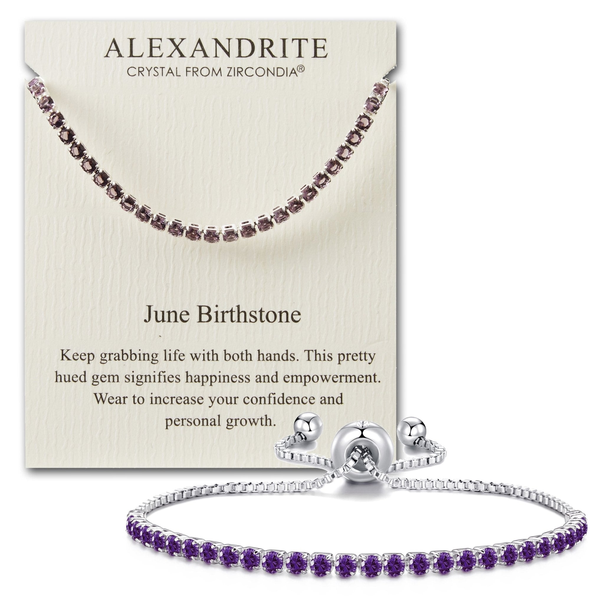 June Birthstone Friendship Slider Bracelet with Alexandrite Zircondia® Crystals