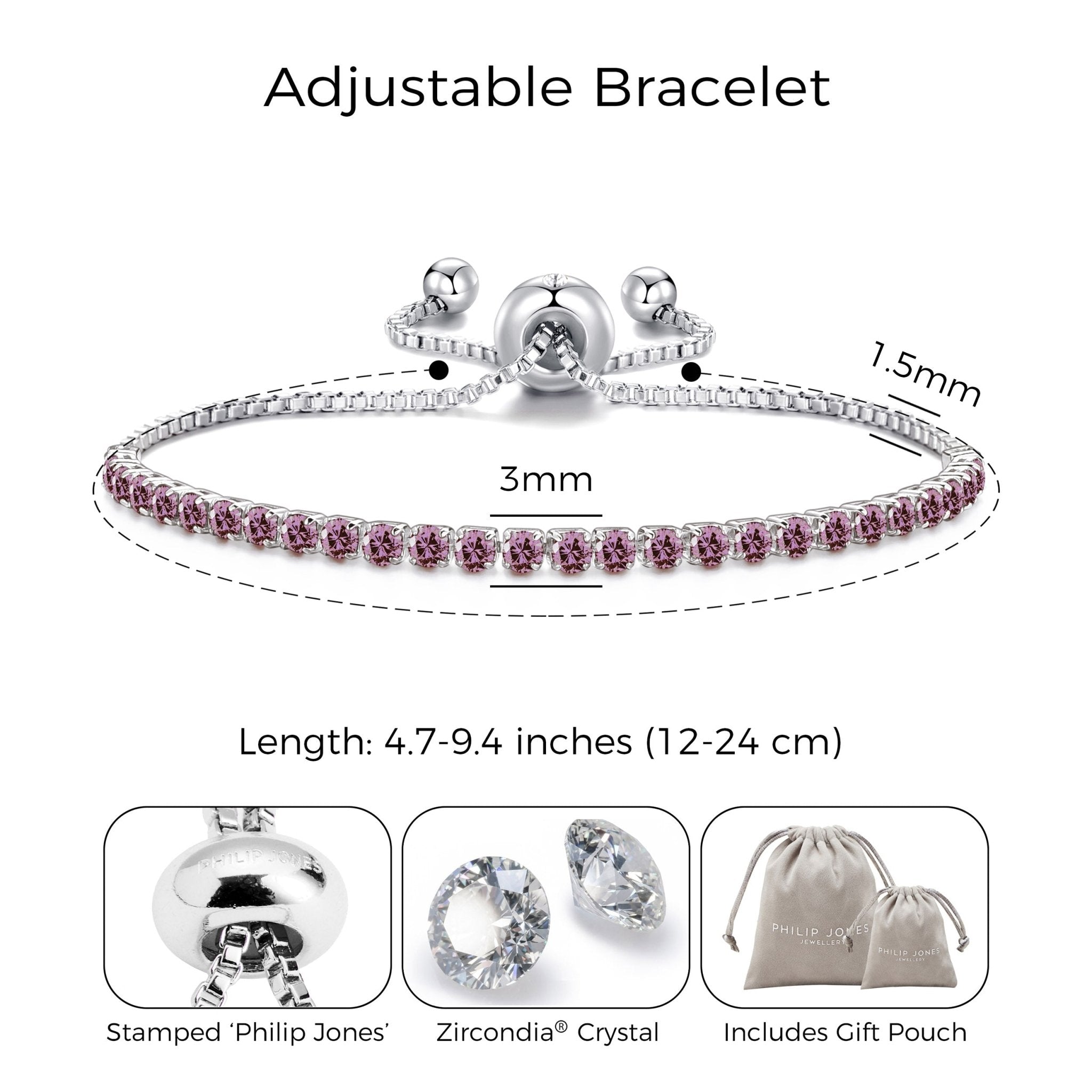 June Birthstone Friendship Slider Bracelet with Alexandrite Zircondia® Crystals