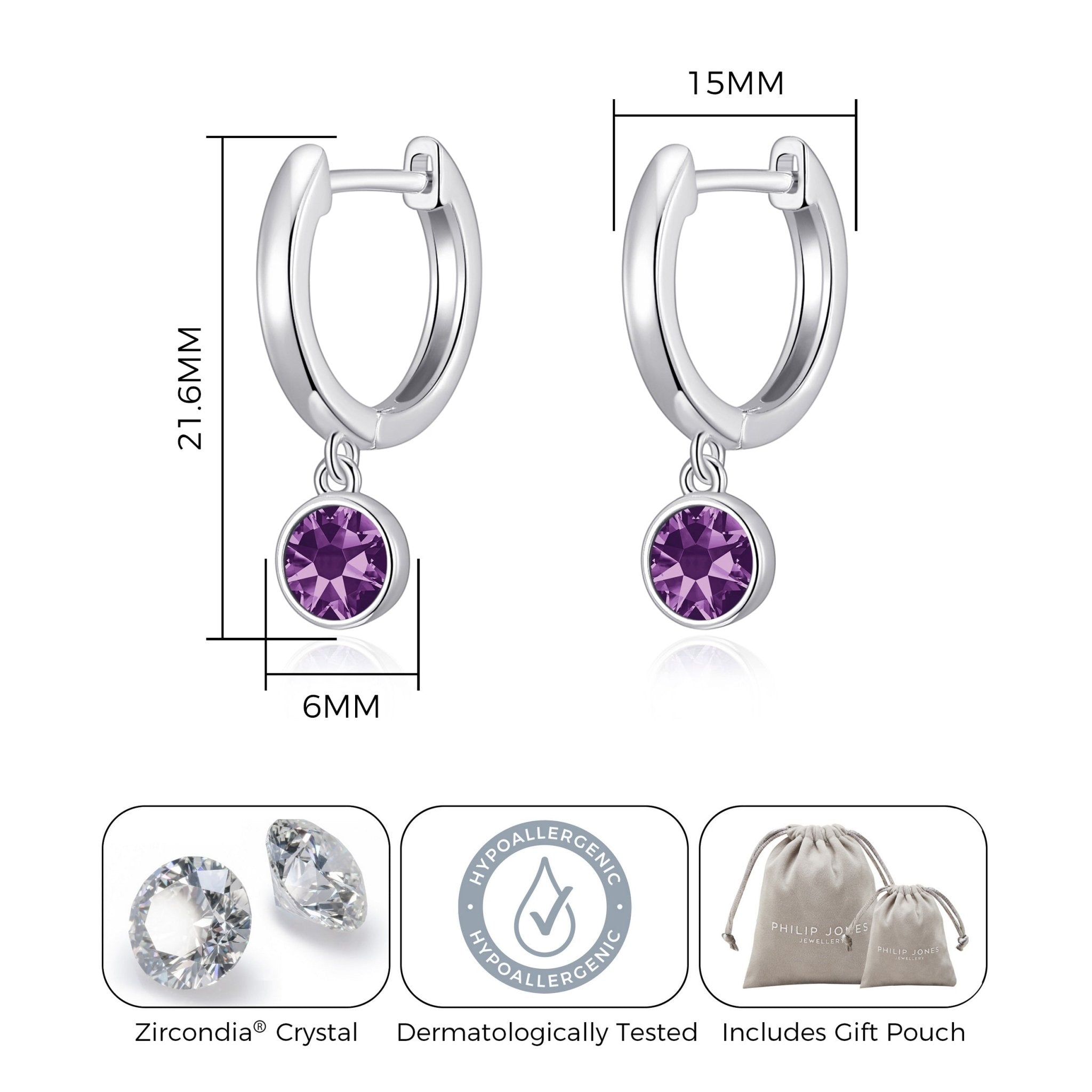 June Birthstone Hoop Earrings Created with Alexandrite Zircondia® Crystals